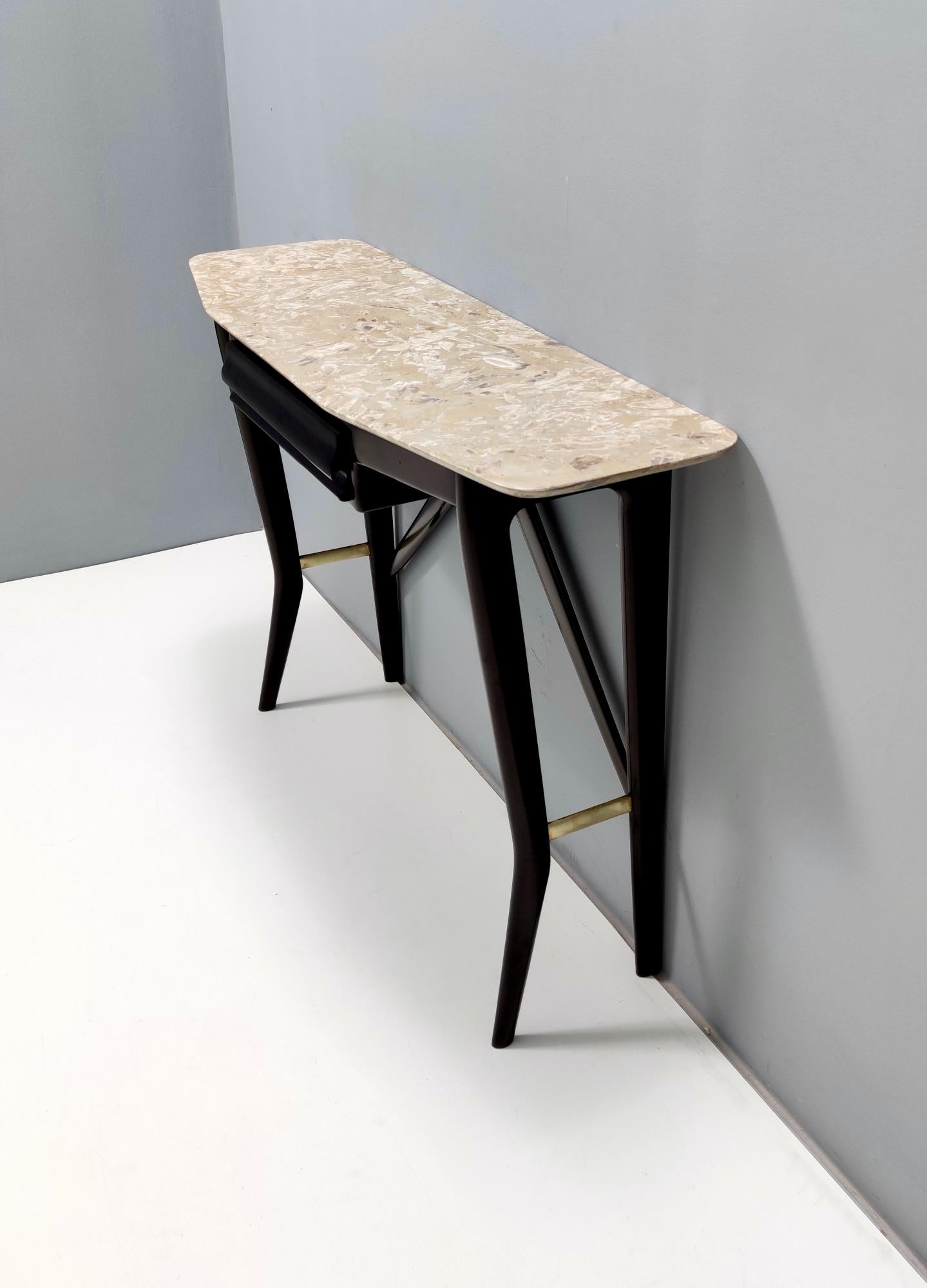 Mid-20th Century Vintage Ebonized Beech Console Table with a Lumachella Marble Top, Italy