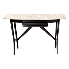 Vintage Ebonized Beech Console Table with a Lumachella Marble Top, Italy