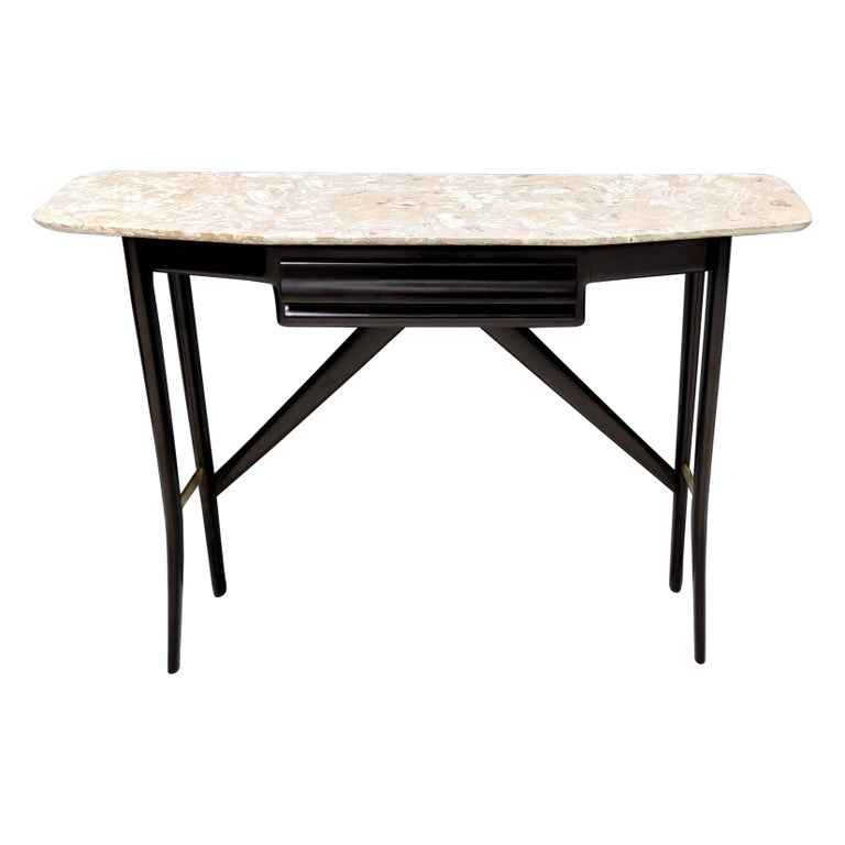 Midcentury Wooden Console Table with a Lumachella Marble Top, Italy For Sale