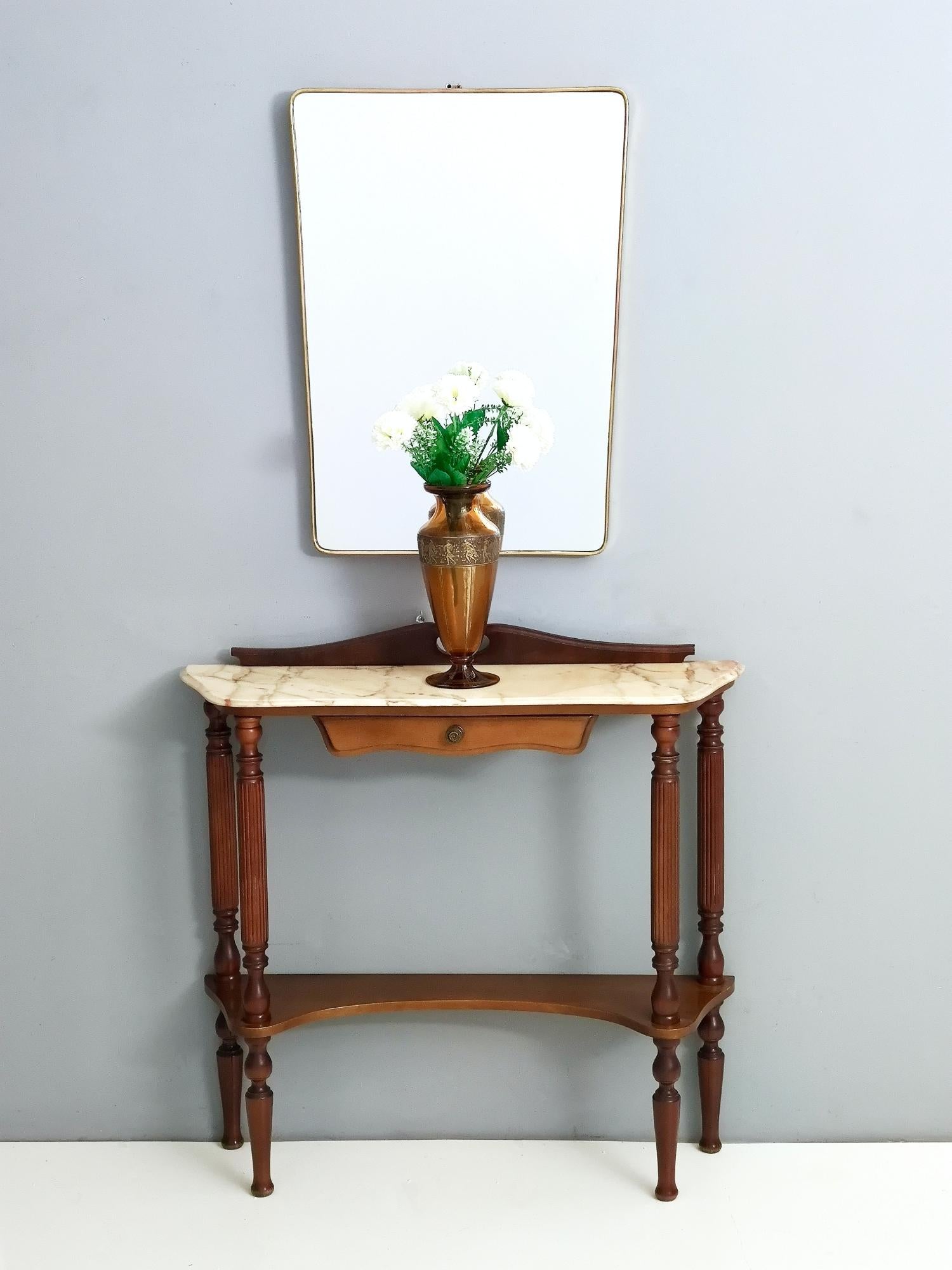 Post-Modern Vintage Walnut Console Table with a Portuguese Pink Marble Top, Italy