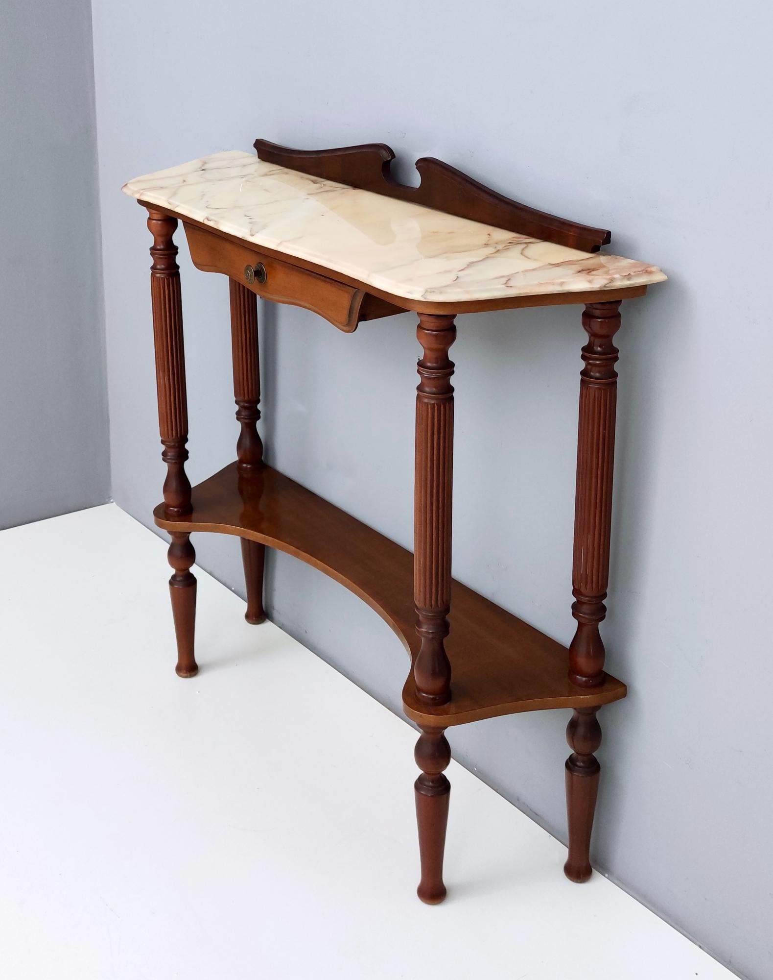 Late 20th Century Vintage Walnut Console Table with a Portuguese Pink Marble Top, Italy