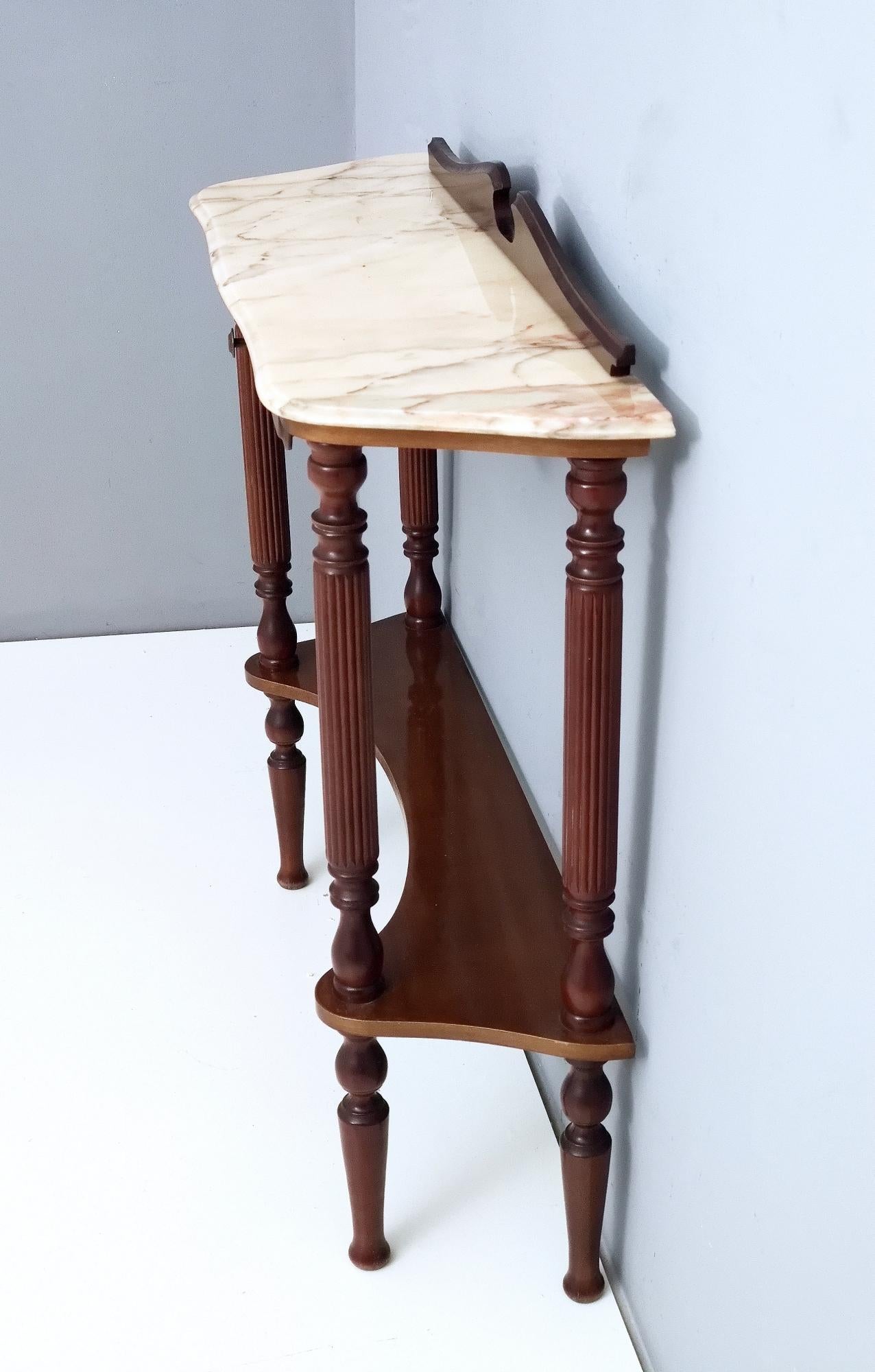 Vintage Walnut Console Table with a Portuguese Pink Marble Top, Italy 1