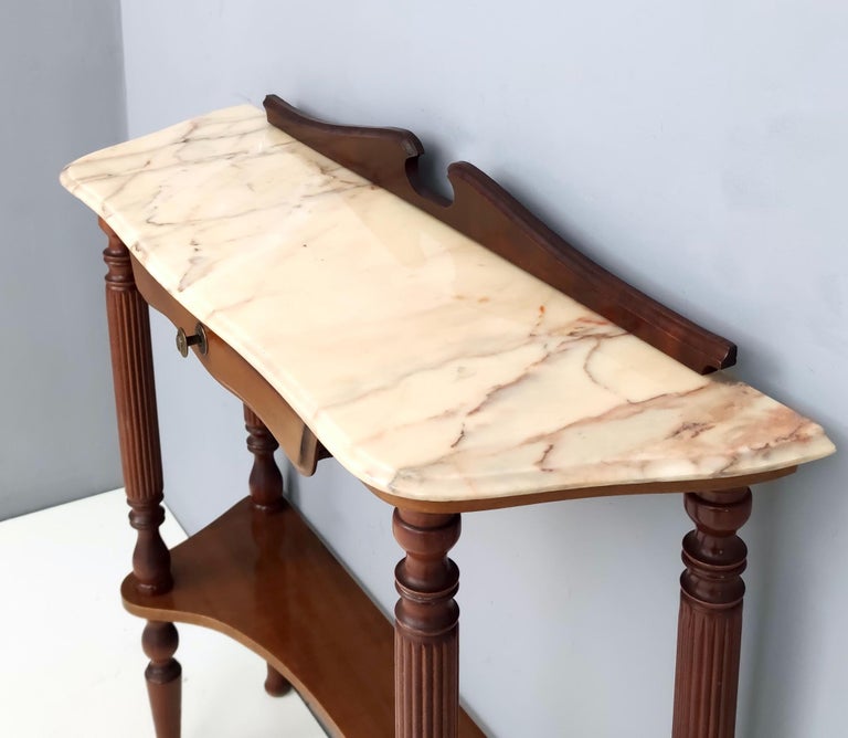 Midcentury Wooden Console Table with a Portuguese Pink Marble Top, Italy For Sale 1