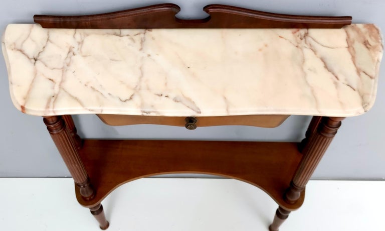 Midcentury Wooden Console Table with a Portuguese Pink Marble Top, Italy For Sale 2