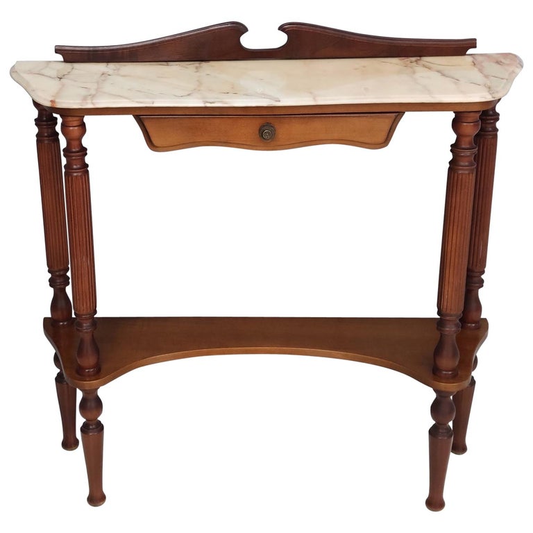 Midcentury Wooden Console Table with a Portuguese Pink Marble Top, Italy For Sale