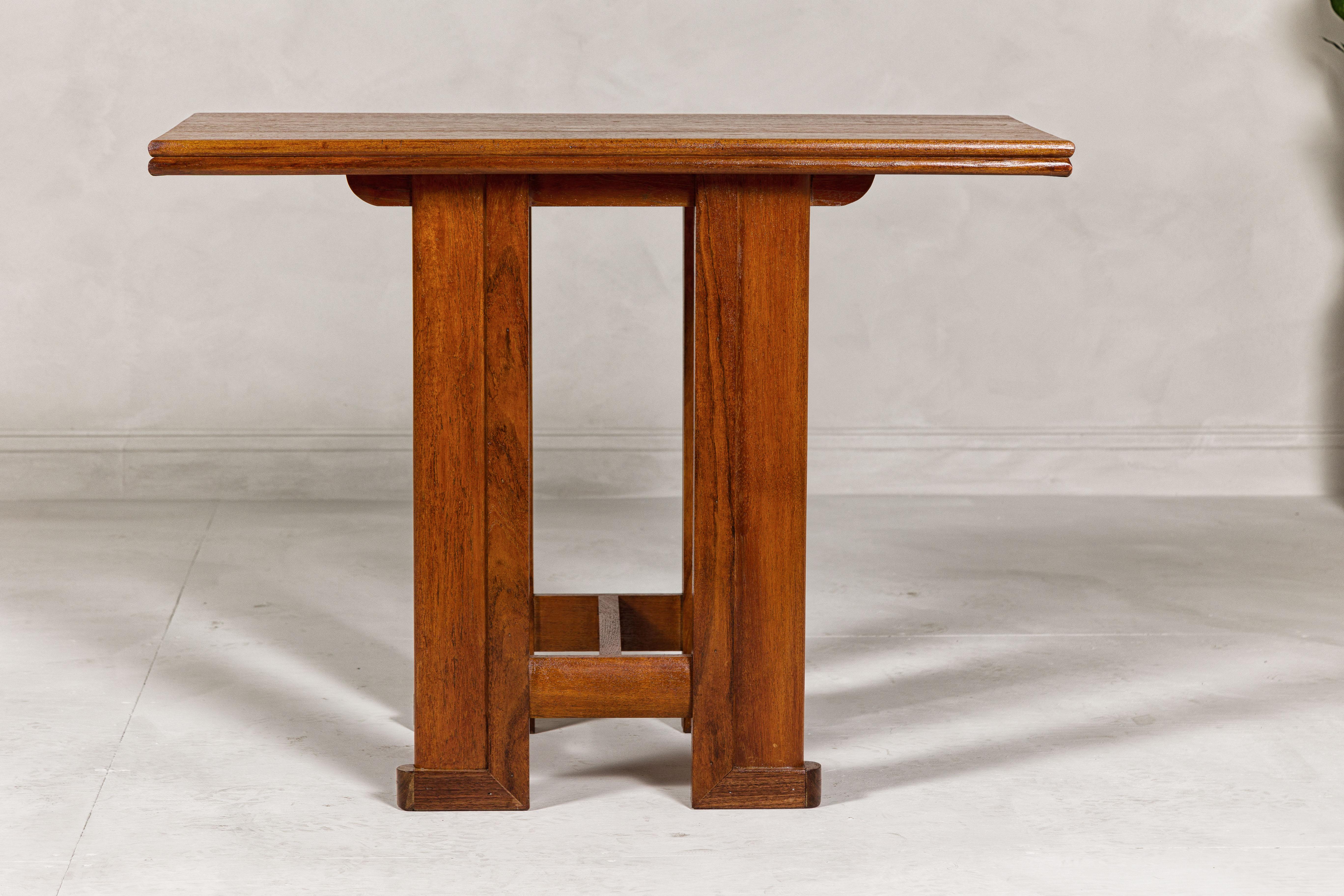 Midcentury Wooden Console Table with Art Deco Inspired Base For Sale 4