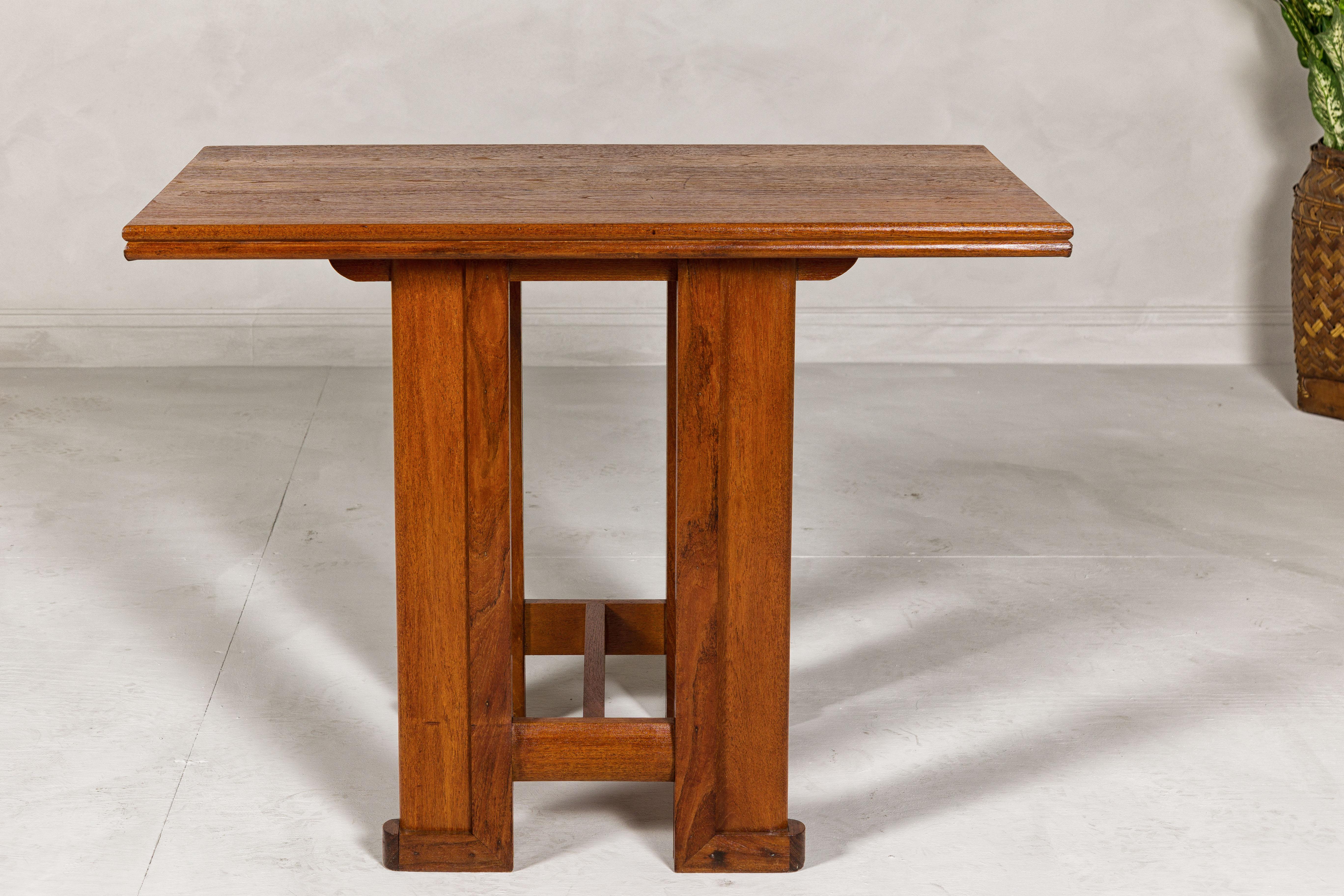 Mid-Century Modern Midcentury Wooden Console Table with Art Deco Inspired Base For Sale