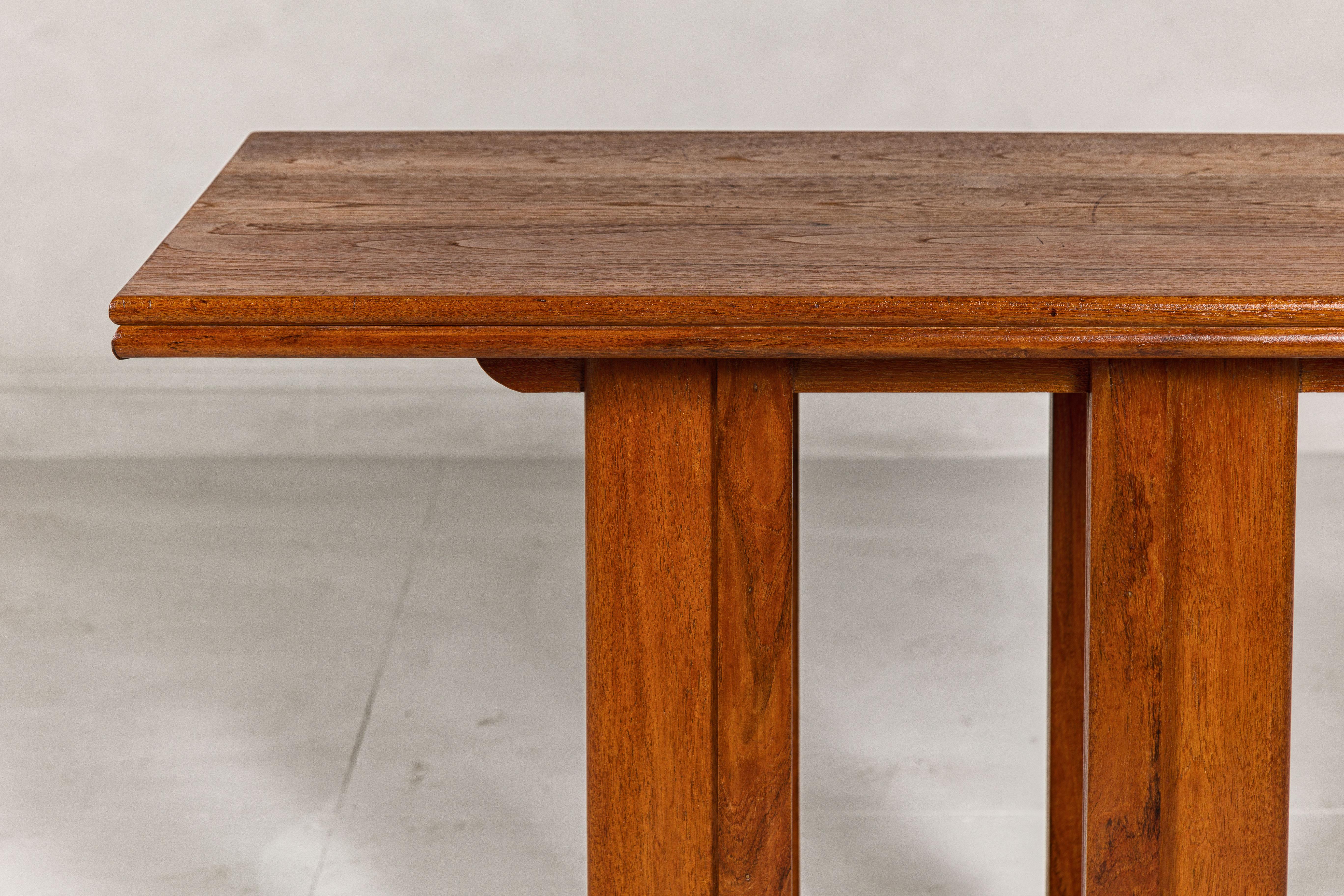 Indonesian Midcentury Wooden Console Table with Art Deco Inspired Base For Sale