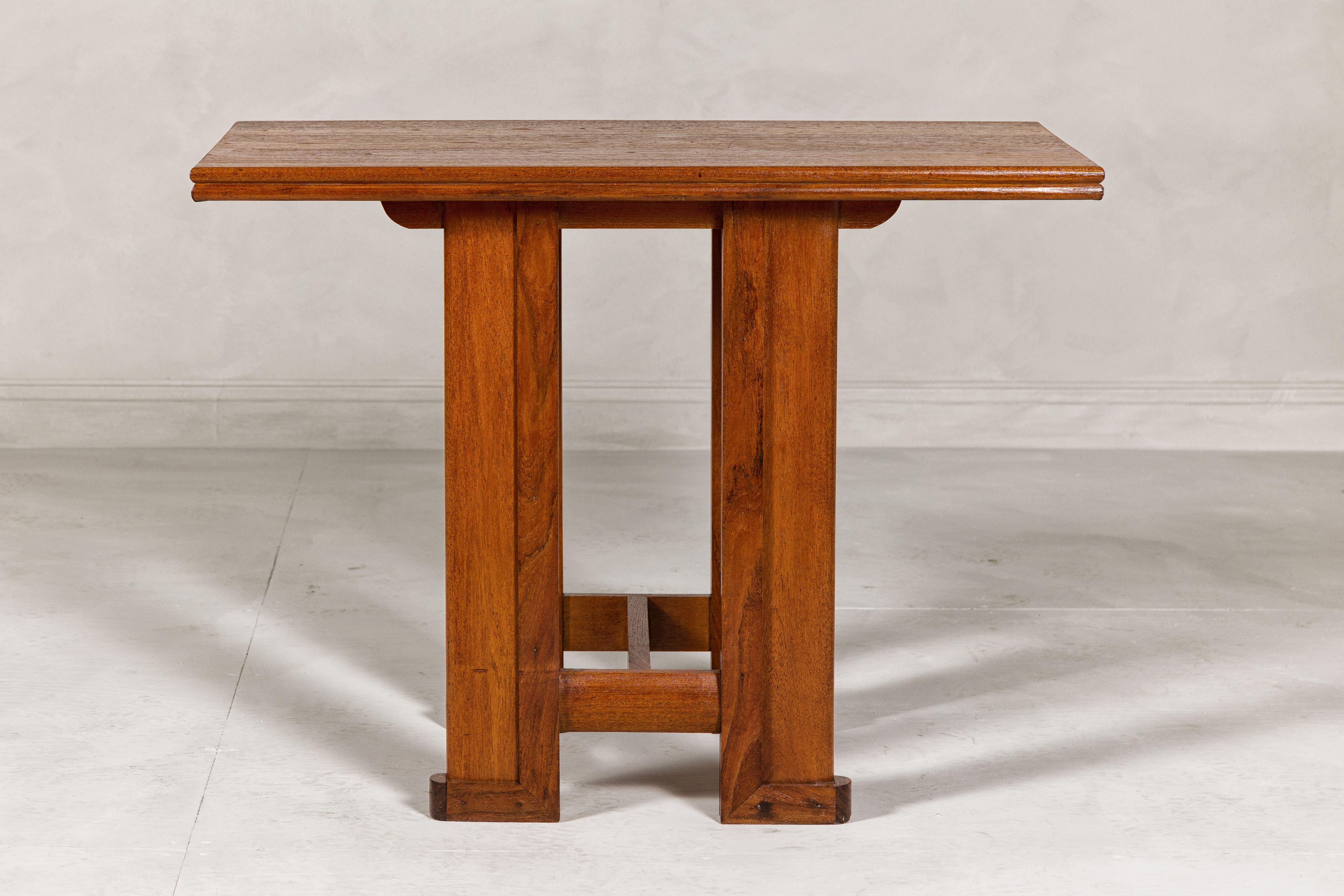 20th Century Midcentury Wooden Console Table with Art Deco Inspired Base For Sale