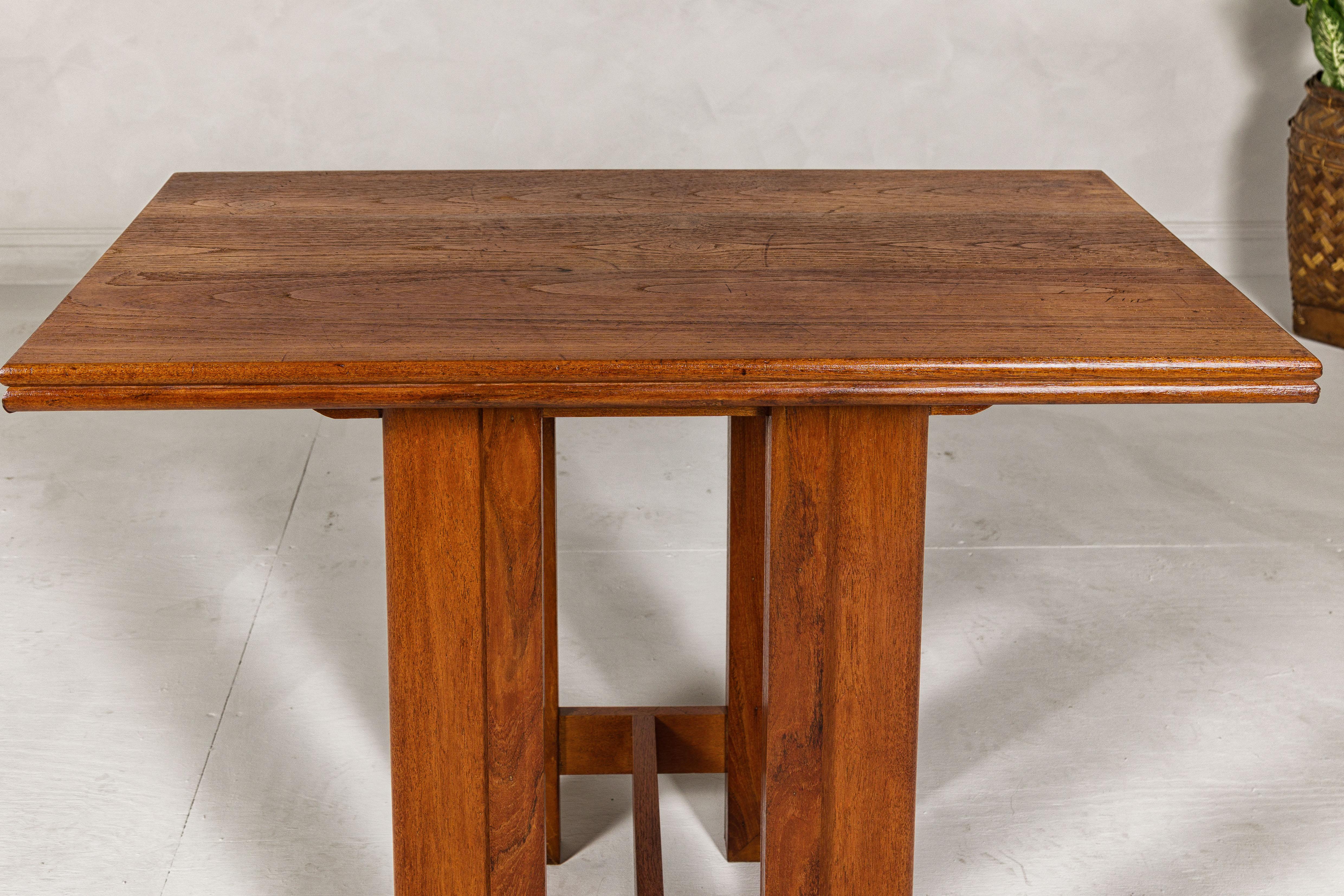 Midcentury Wooden Console Table with Art Deco Inspired Base For Sale 1