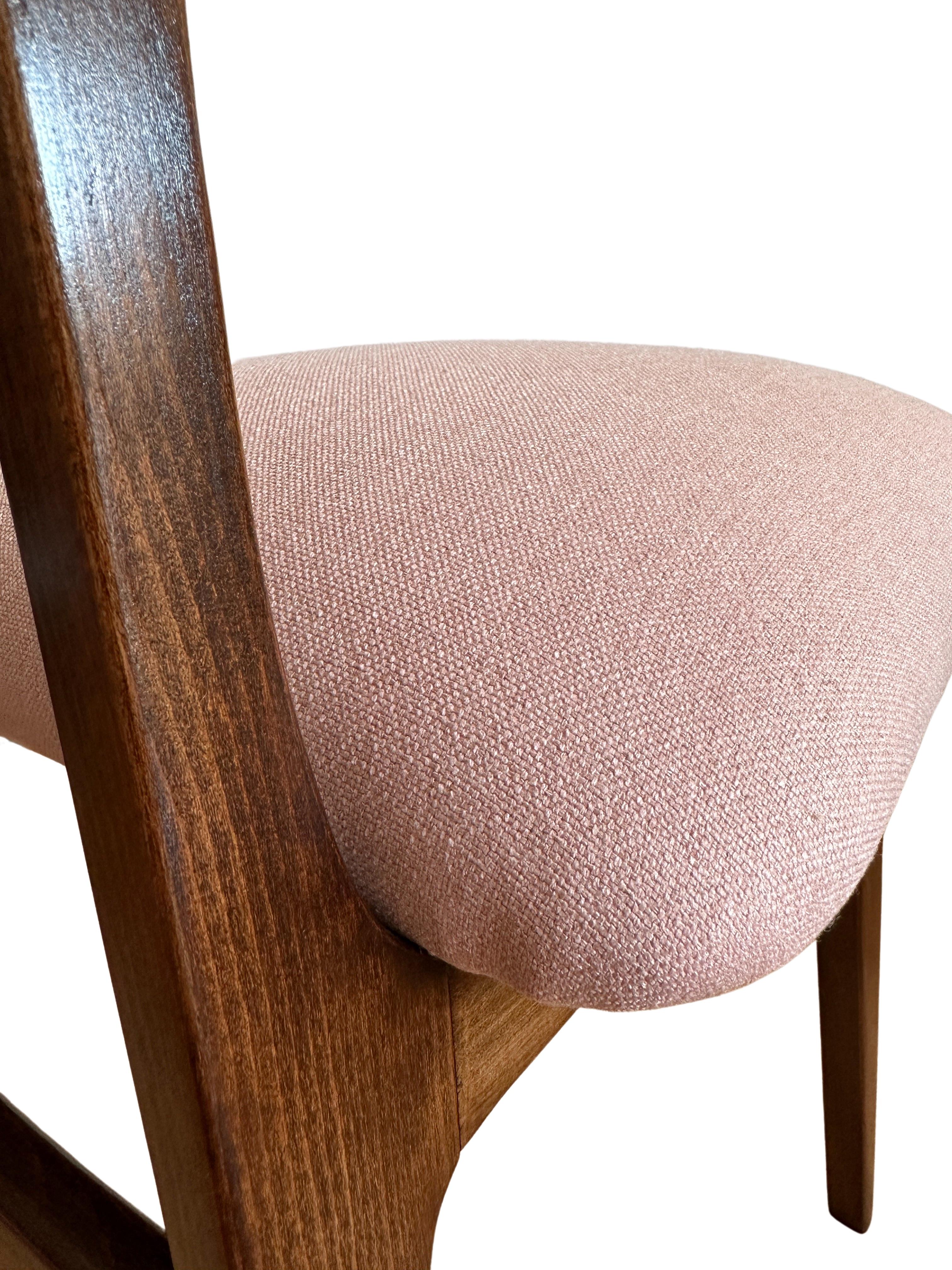 Mid-Century Modern Midcentury Wooden Dining Chair in Light Pink Upholstery, Europe, 1960s For Sale