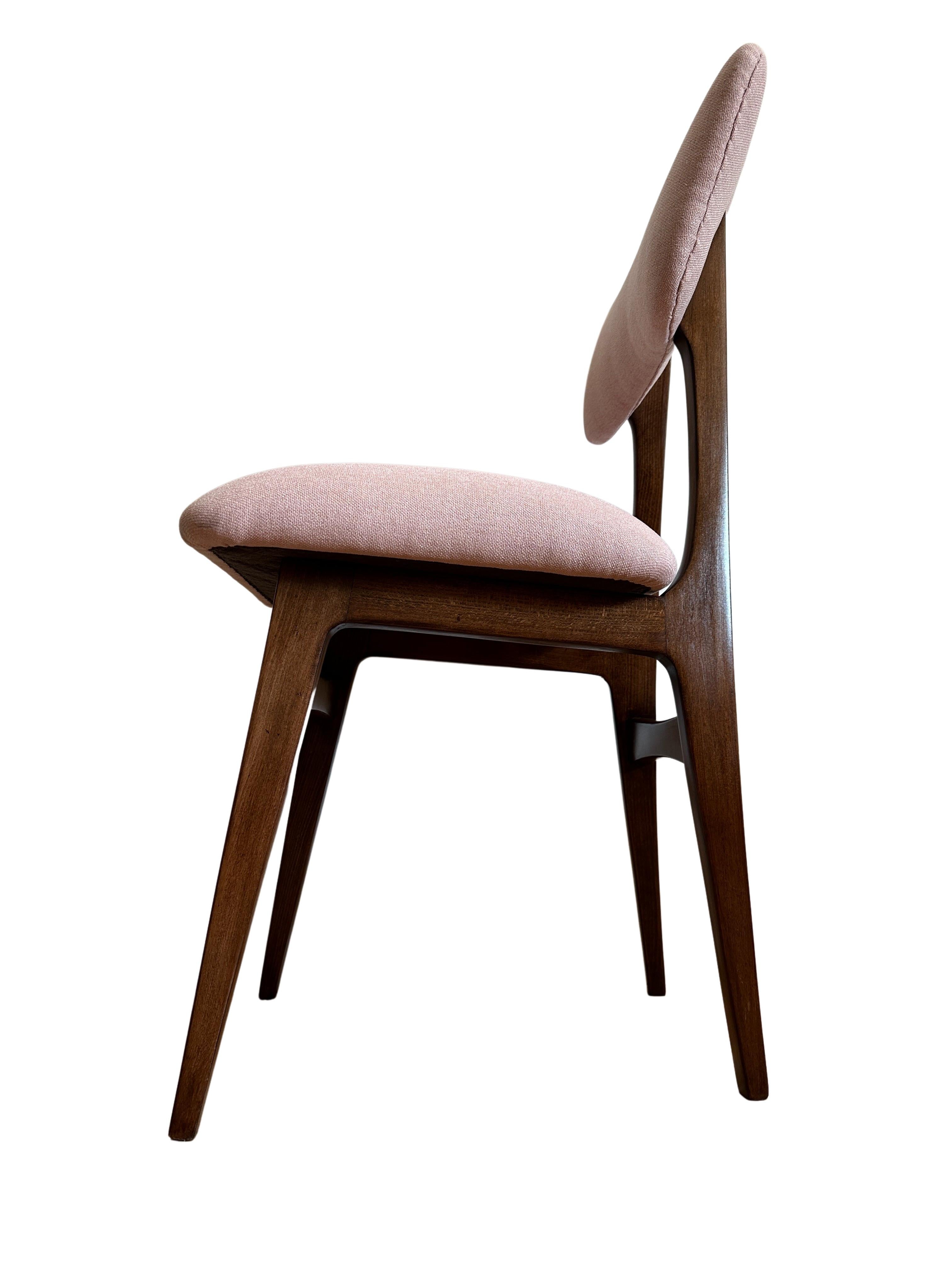 Hand-Crafted Midcentury Wooden Dining Chair in Light Pink Upholstery, Europe, 1960s For Sale