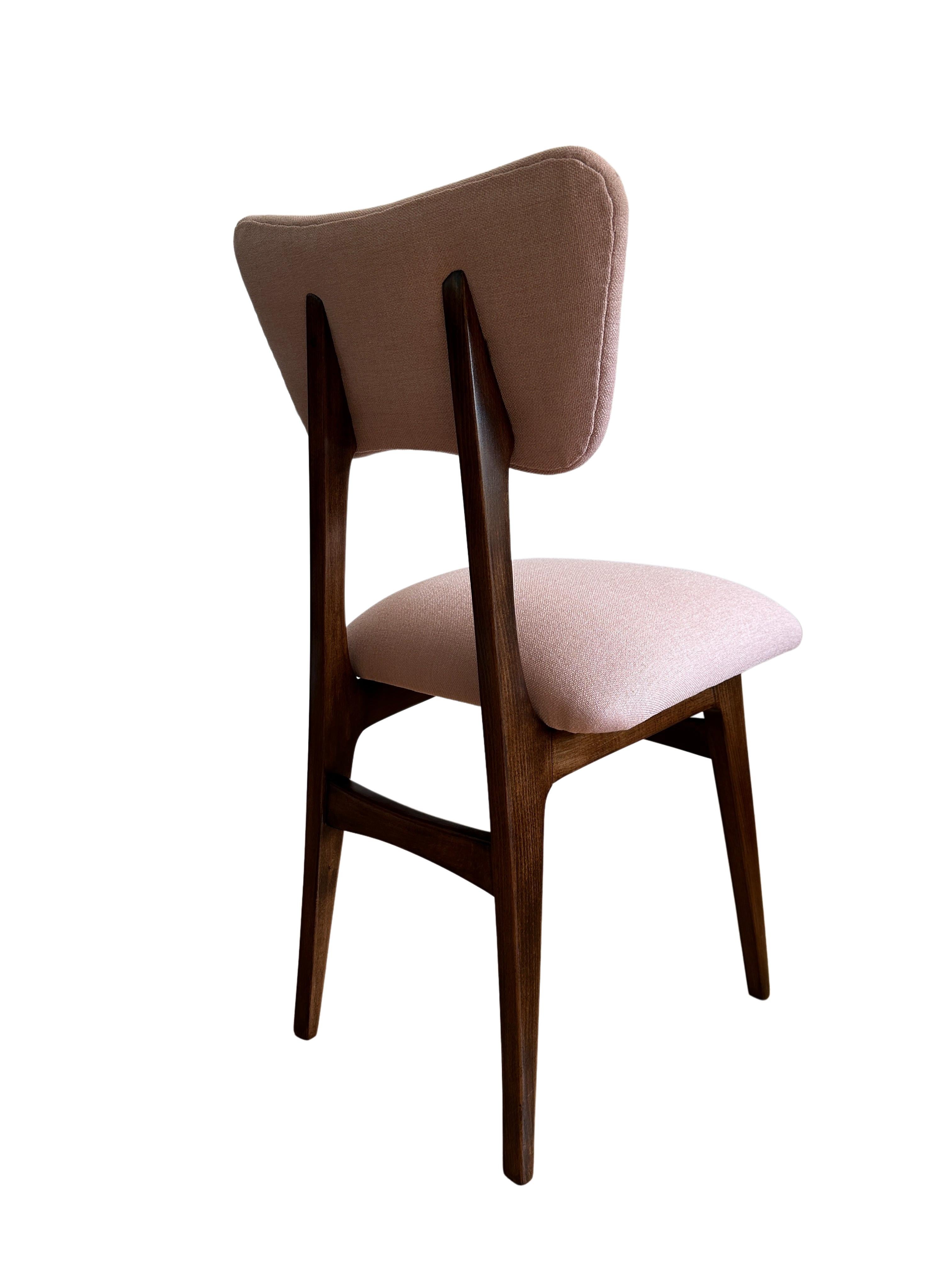 20th Century Midcentury Wooden Dining Chair in Light Pink Upholstery, Europe, 1960s For Sale