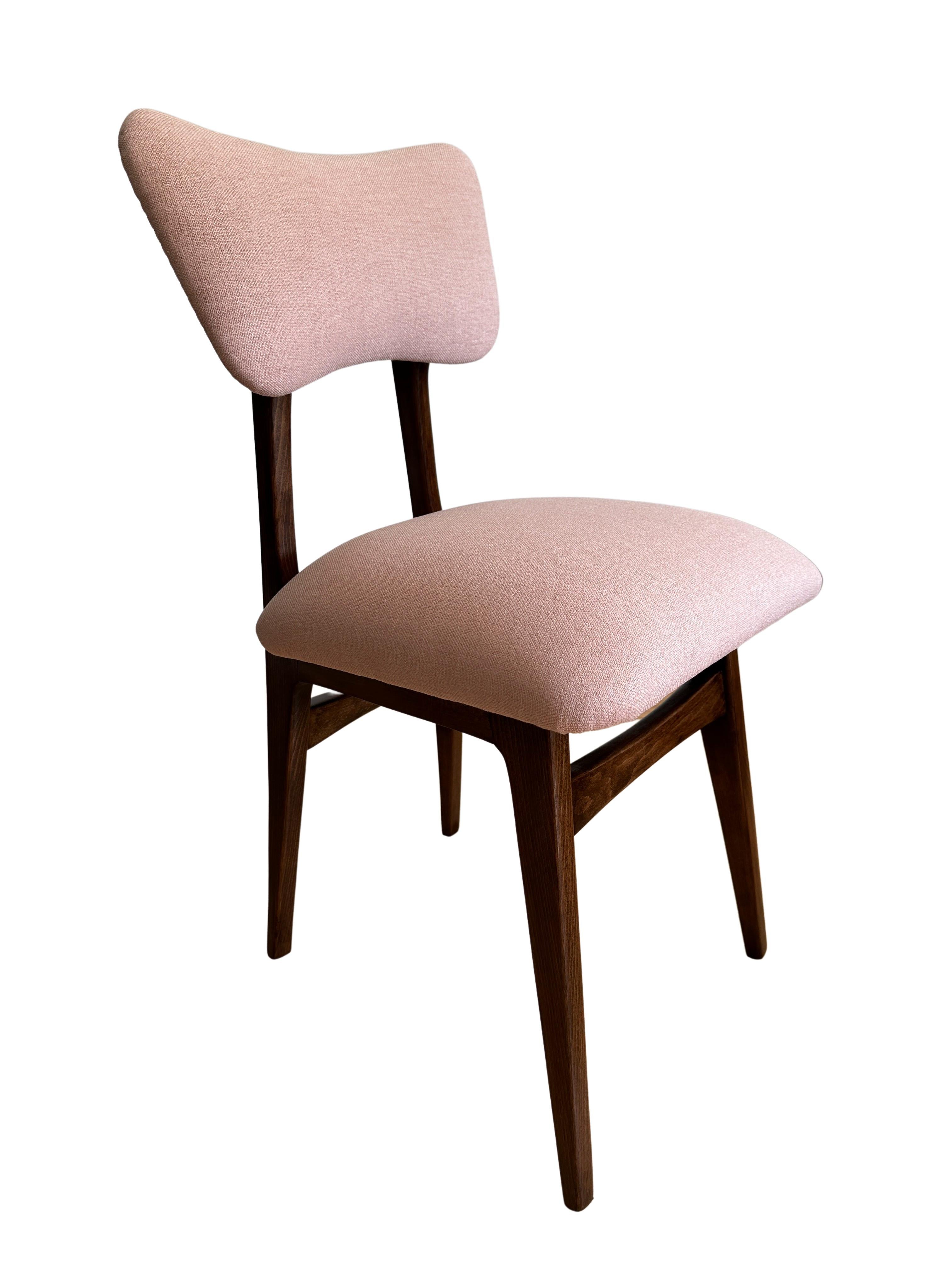 Bouclé Midcentury Wooden Dining Chair in Light Pink Upholstery, Europe, 1960s For Sale