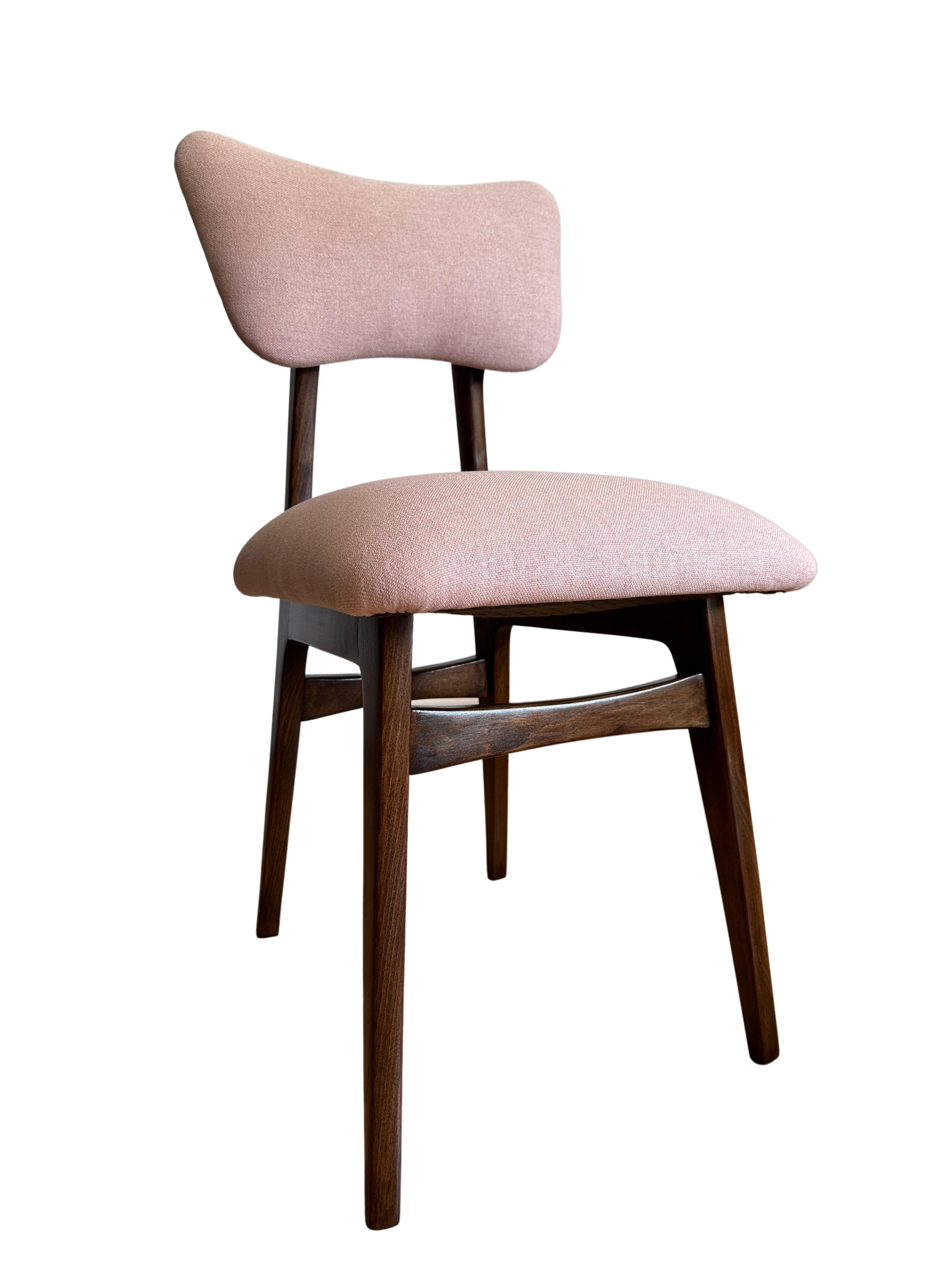 Midcentury Wooden Dining Chair in Light Pink Upholstery, Europe, 1960s For Sale 1