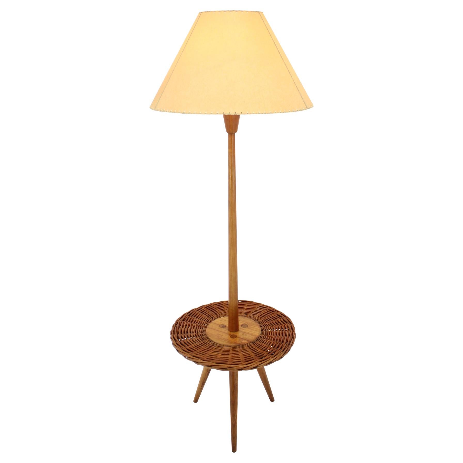 Midcentury Wooden Floor Lamp by Jan Kalous for ULUV / 1950s, Restored