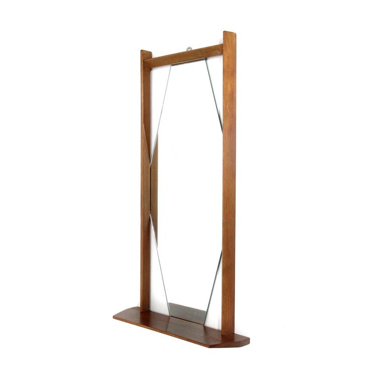 Mid-Century Modern Midcentury Wooden Frame and Shelf Mirror, 1960s For Sale