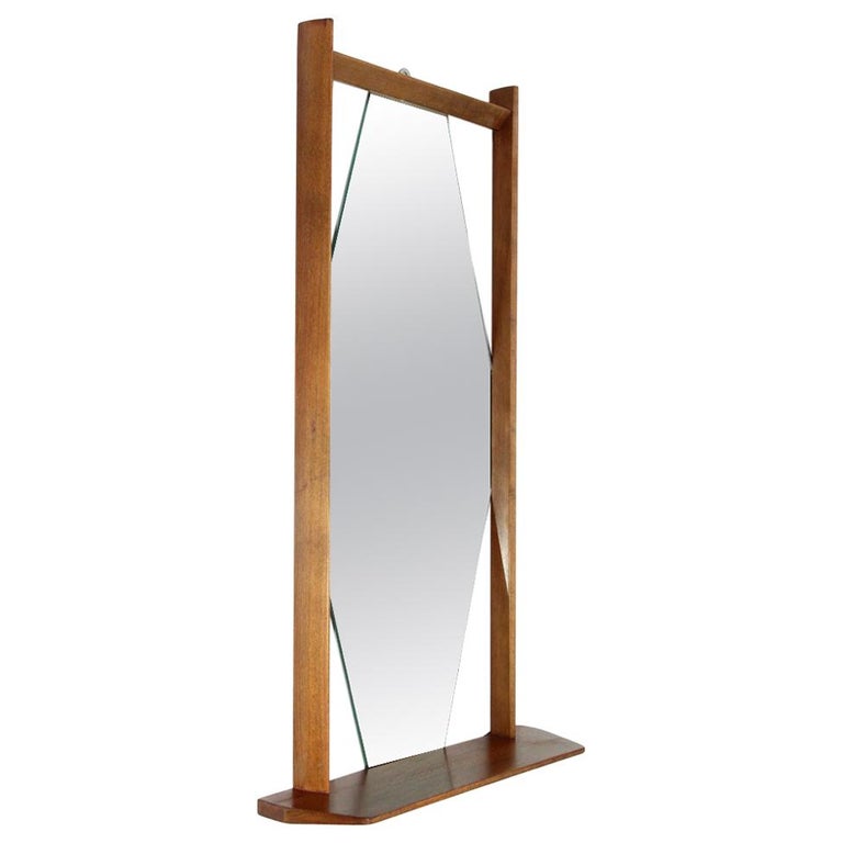 Midcentury Wooden Frame and Shelf Mirror, 1960s For Sale