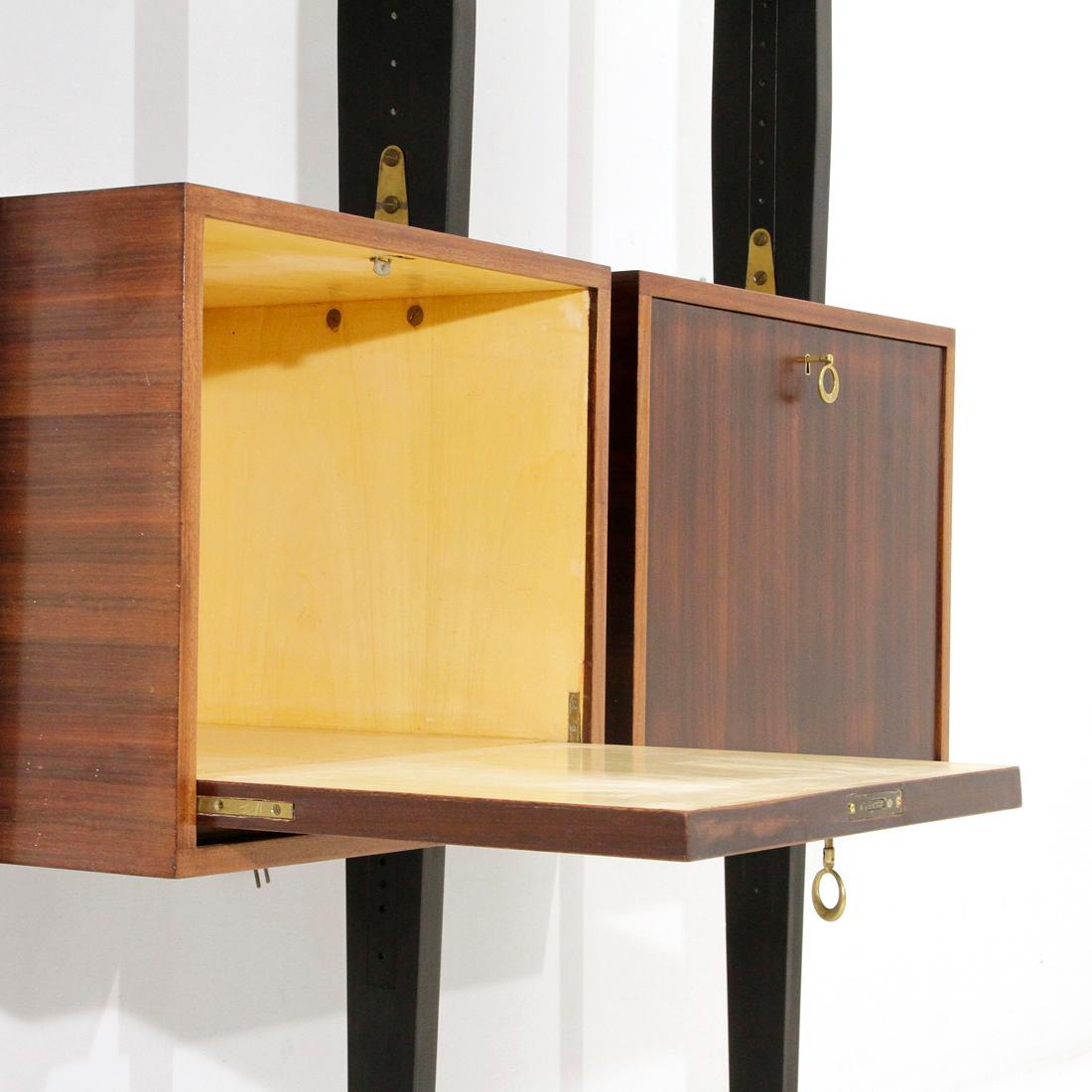 Midcentury Wooden Italian Wall Unit with Bar Unit, 1950s 2