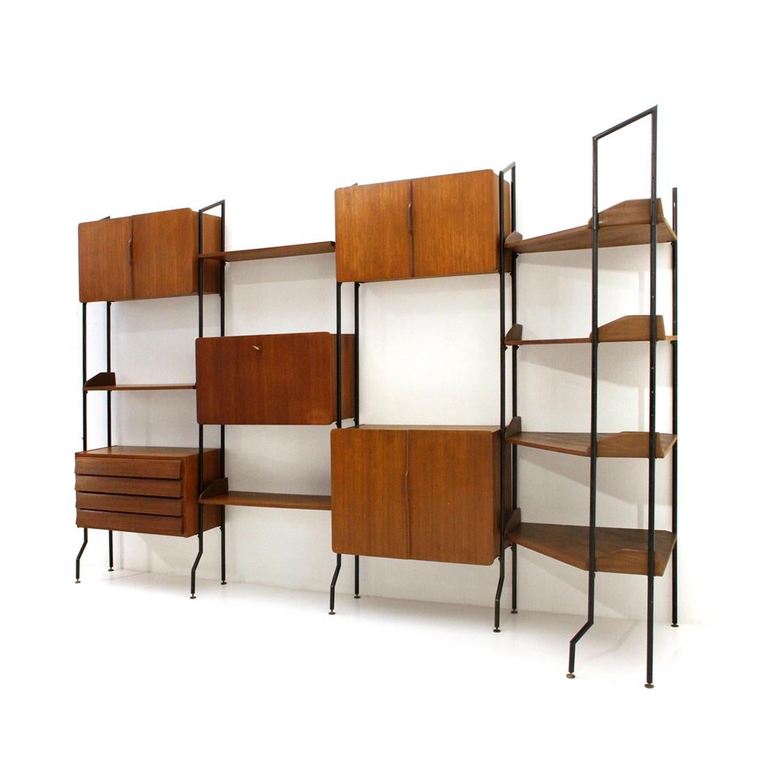 Mid-Century Modern Midcentury Wooden Italian Wall Unit with Corner, 1950s