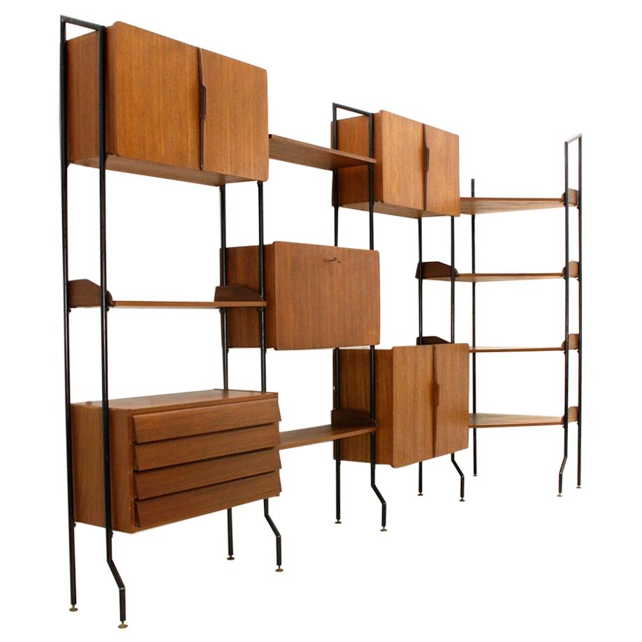 Midcentury Wooden Italian Wall Unit with Corner, 1950s