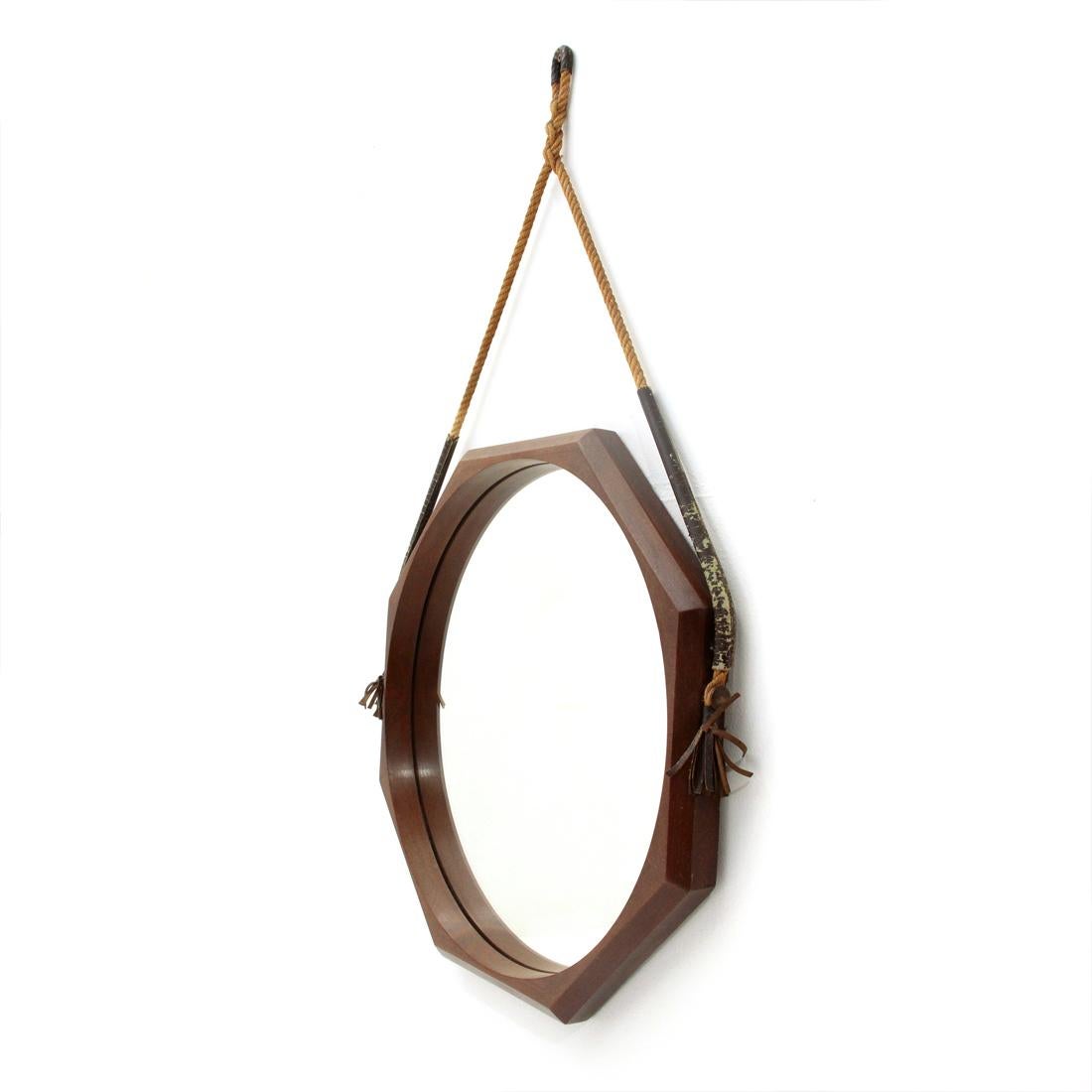 Mid-Century Modern Midcentury Wooden Octagonal Frame Italian Mirror, 1960s For Sale