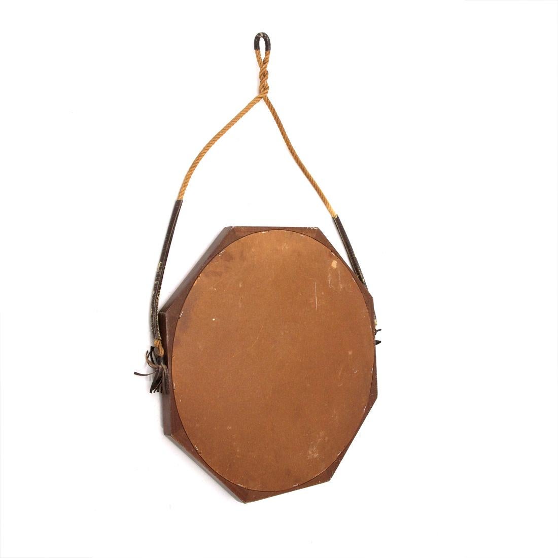 Midcentury Wooden Octagonal Frame Italian Mirror, 1960s In Good Condition For Sale In Savona, IT