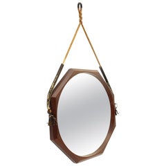Midcentury Wooden Octagonal Frame Italian Mirror, 1960s