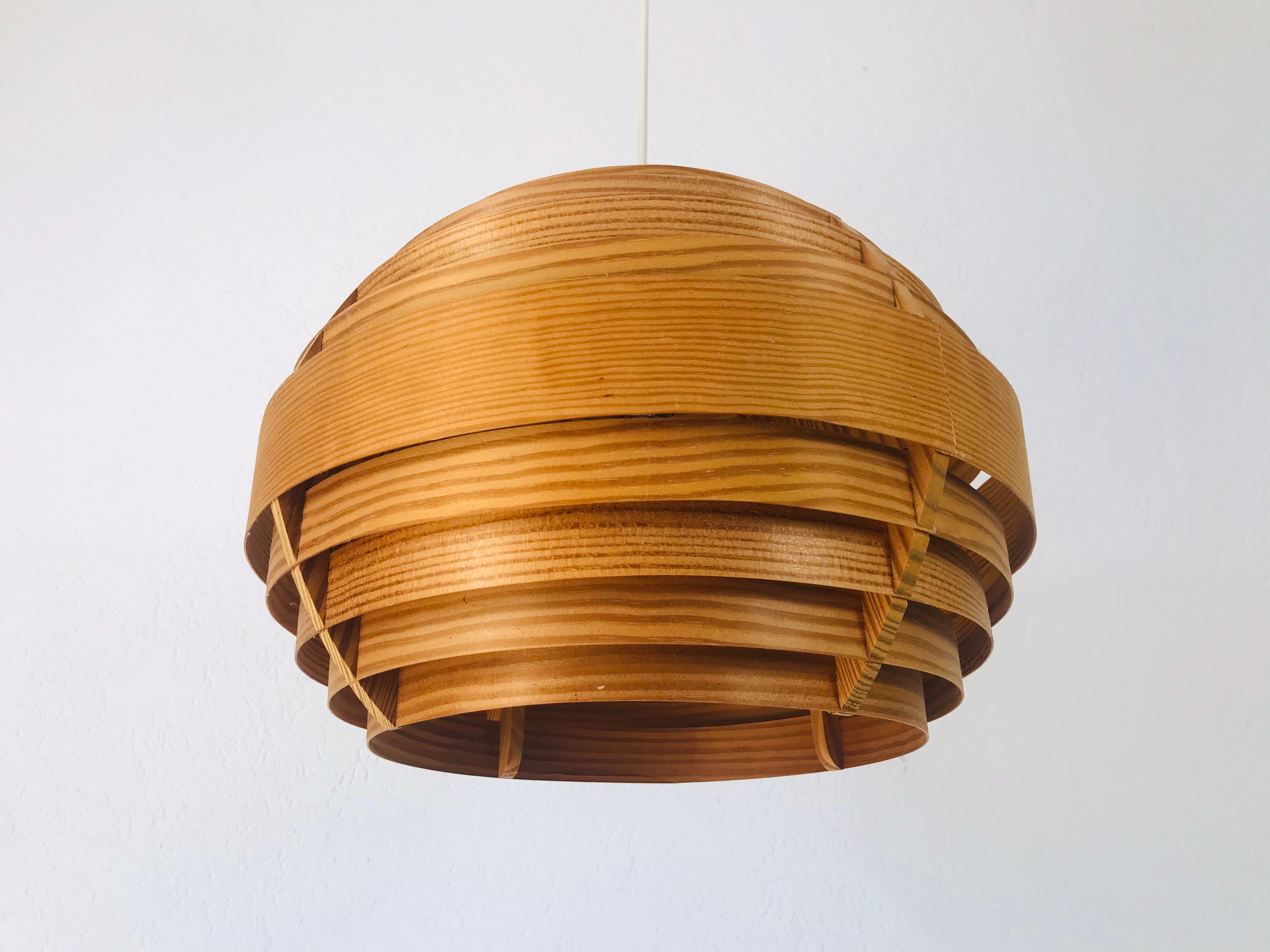 Midcentury Wooden Pendant Lamp by Hans-Agne Jakobsson, Sweden, 1960s 3