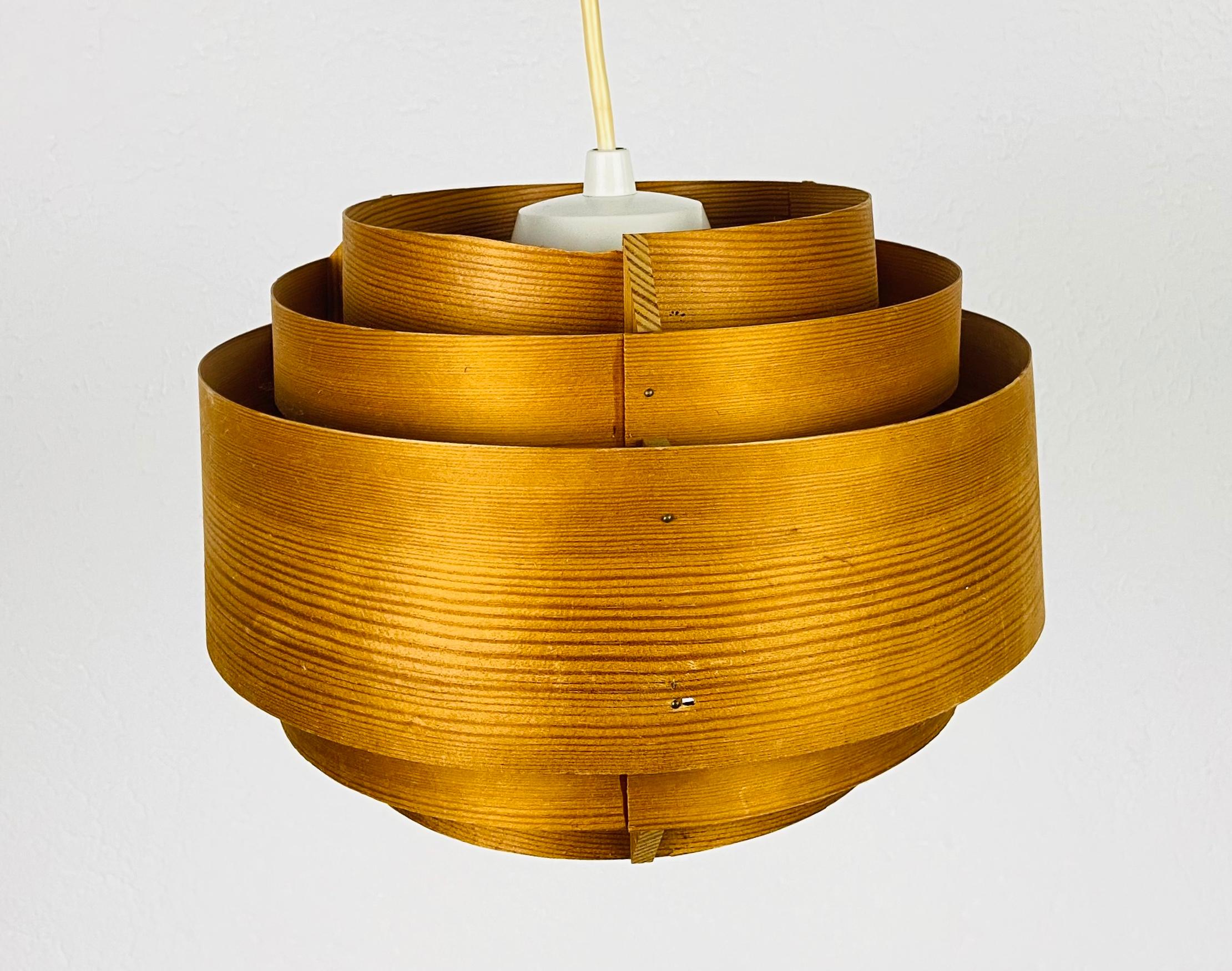 German Midcentury Wooden Pendant Lamp by Hans-Agne Jakobsson, Sweden, 1960s