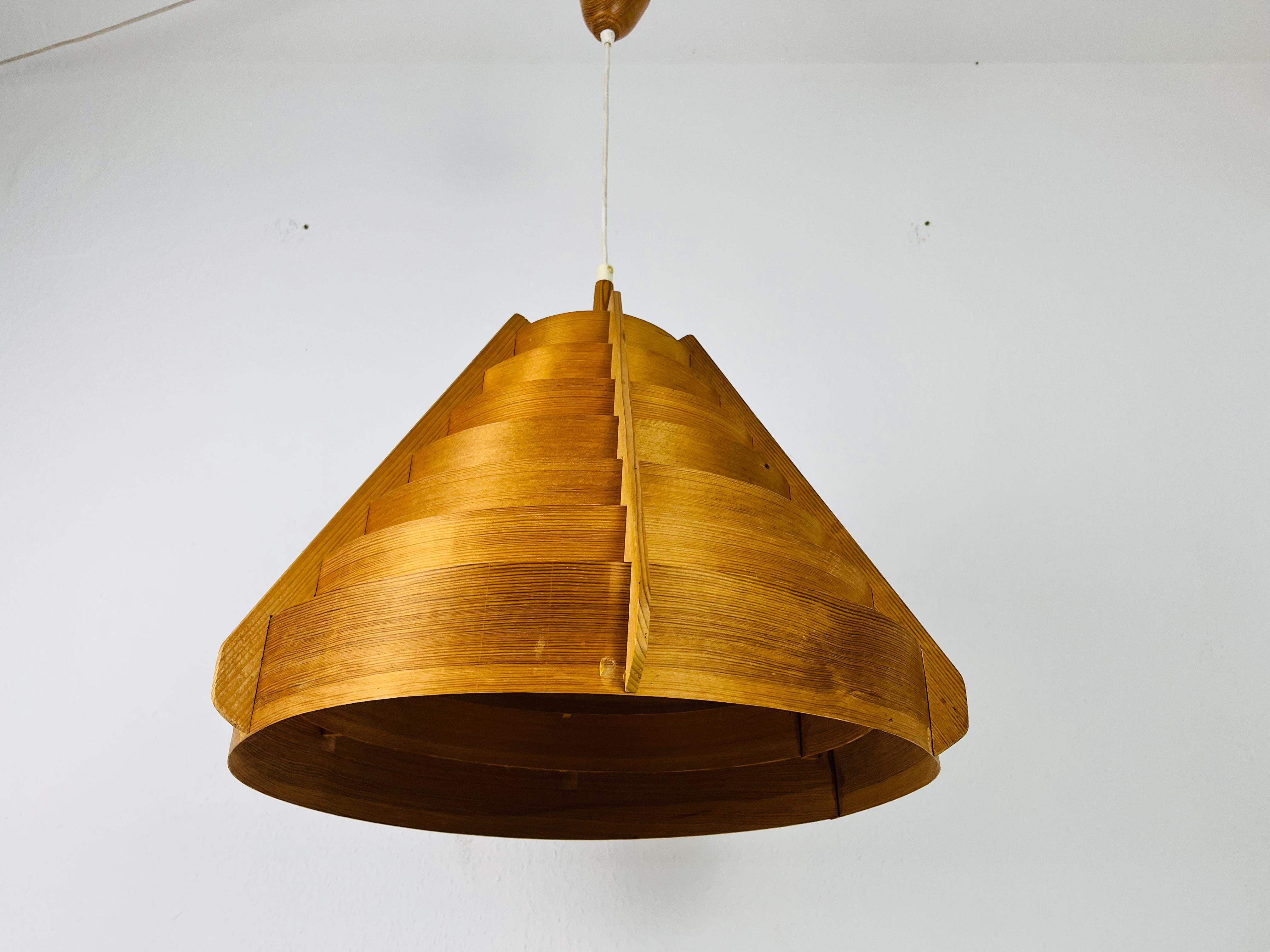 Mid-Century Modern Mid-Century Wooden Pendant Lamp by Hans-Agne Jakobsson, Sweden, 1960s For Sale
