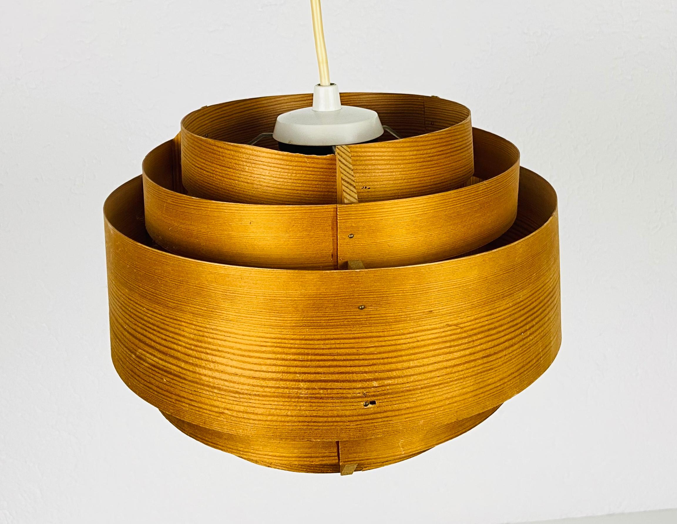 Midcentury Wooden Pendant Lamp by Hans-Agne Jakobsson, Sweden, 1960s In Good Condition In Hagenbach, DE