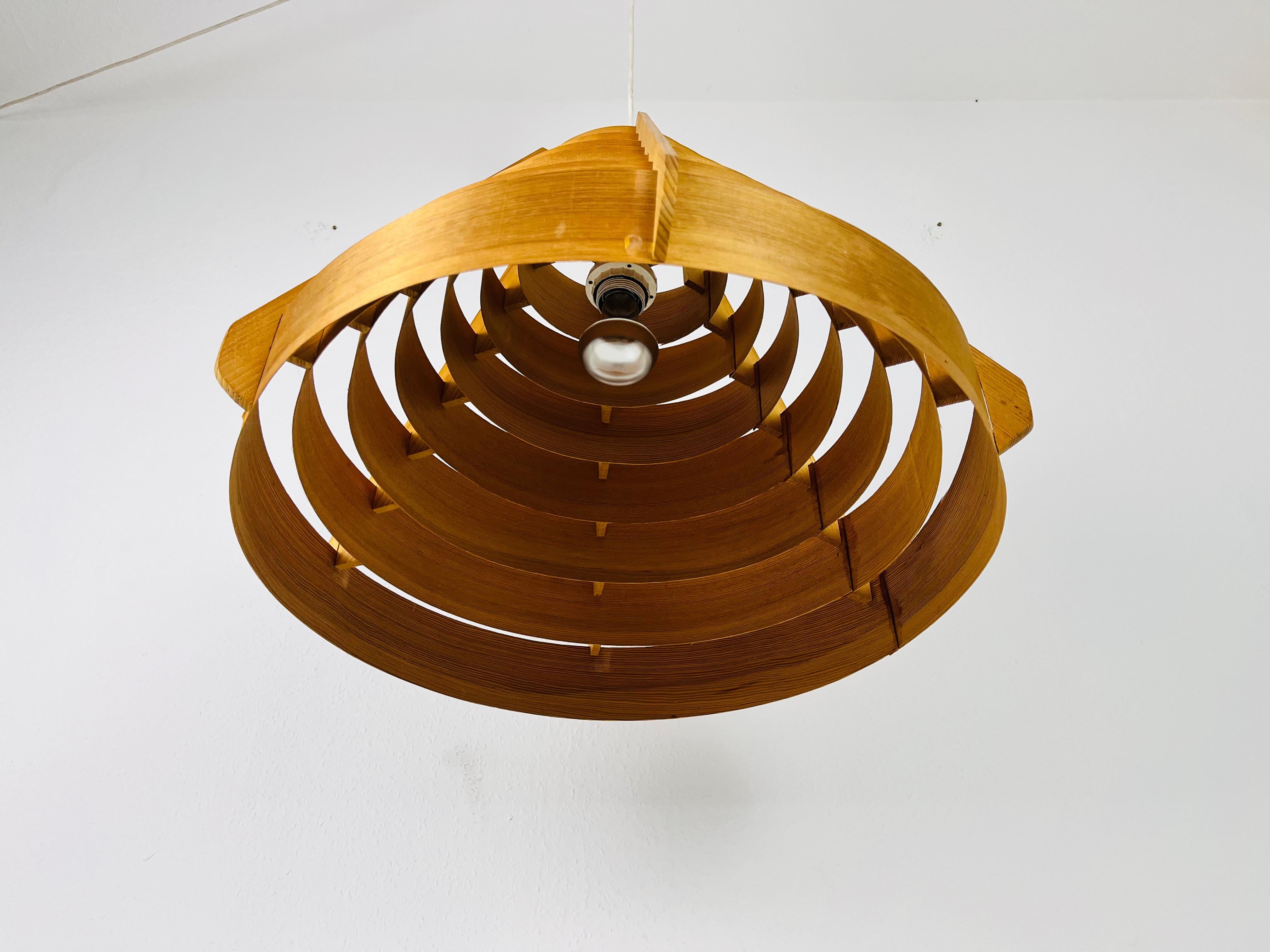 Swedish Mid-Century Wooden Pendant Lamp by Hans-Agne Jakobsson, Sweden, 1960s For Sale