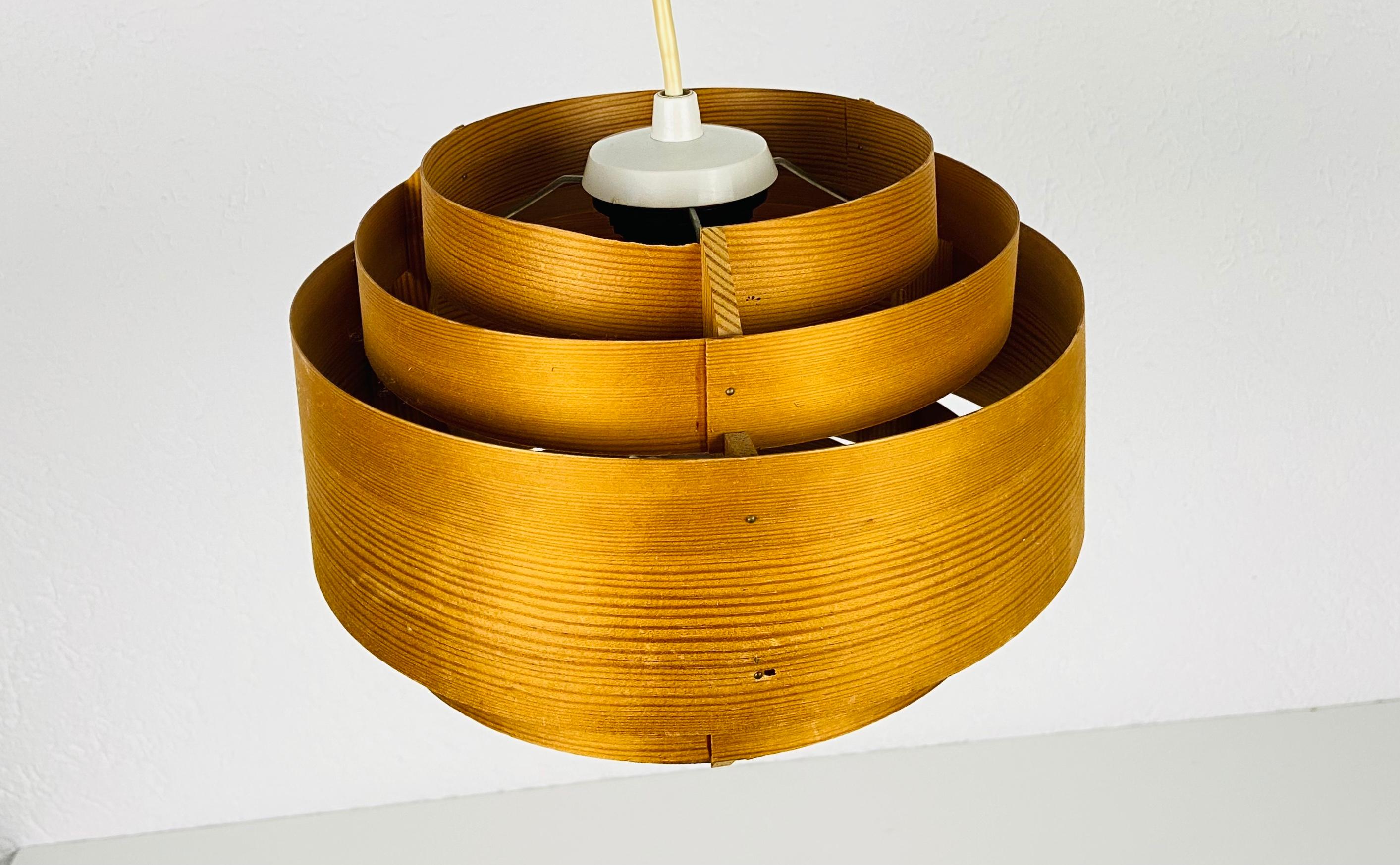 Mid-20th Century Midcentury Wooden Pendant Lamp by Hans-Agne Jakobsson, Sweden, 1960s