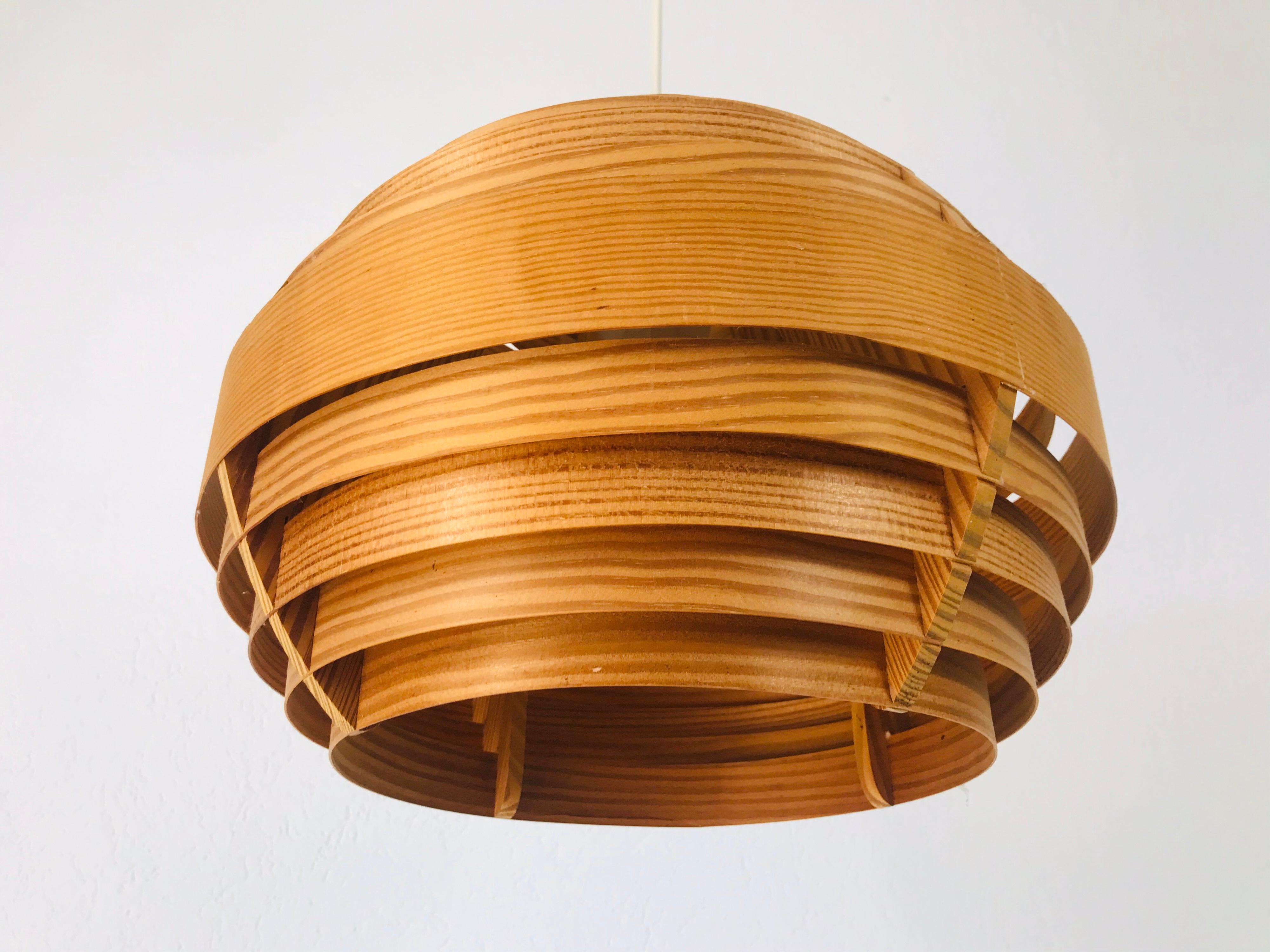 Textile Midcentury Wooden Pendant Lamp by Hans-Agne Jakobsson, Sweden, 1960s