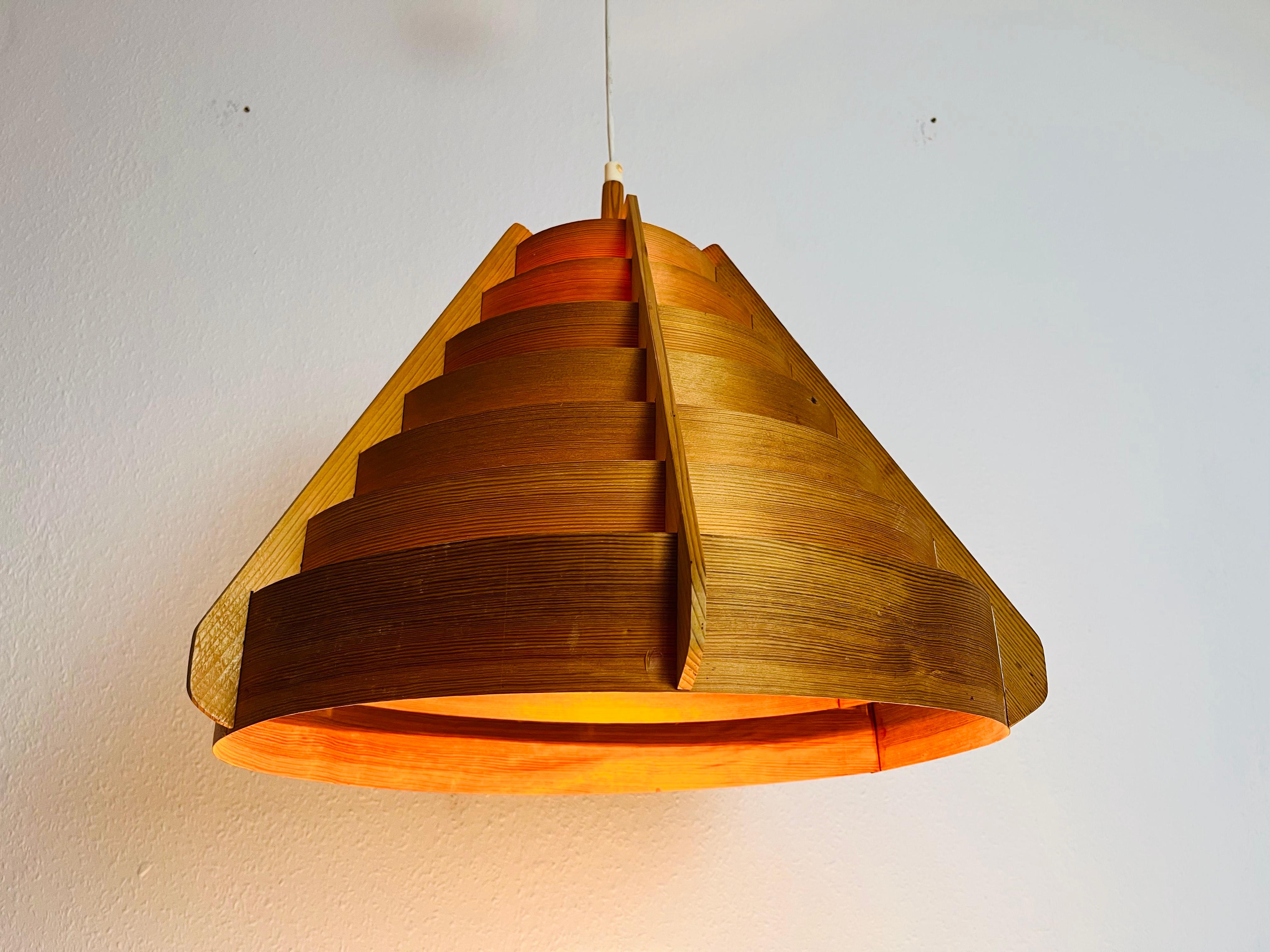 Mid-20th Century Mid-Century Wooden Pendant Lamp by Hans-Agne Jakobsson, Sweden, 1960s For Sale