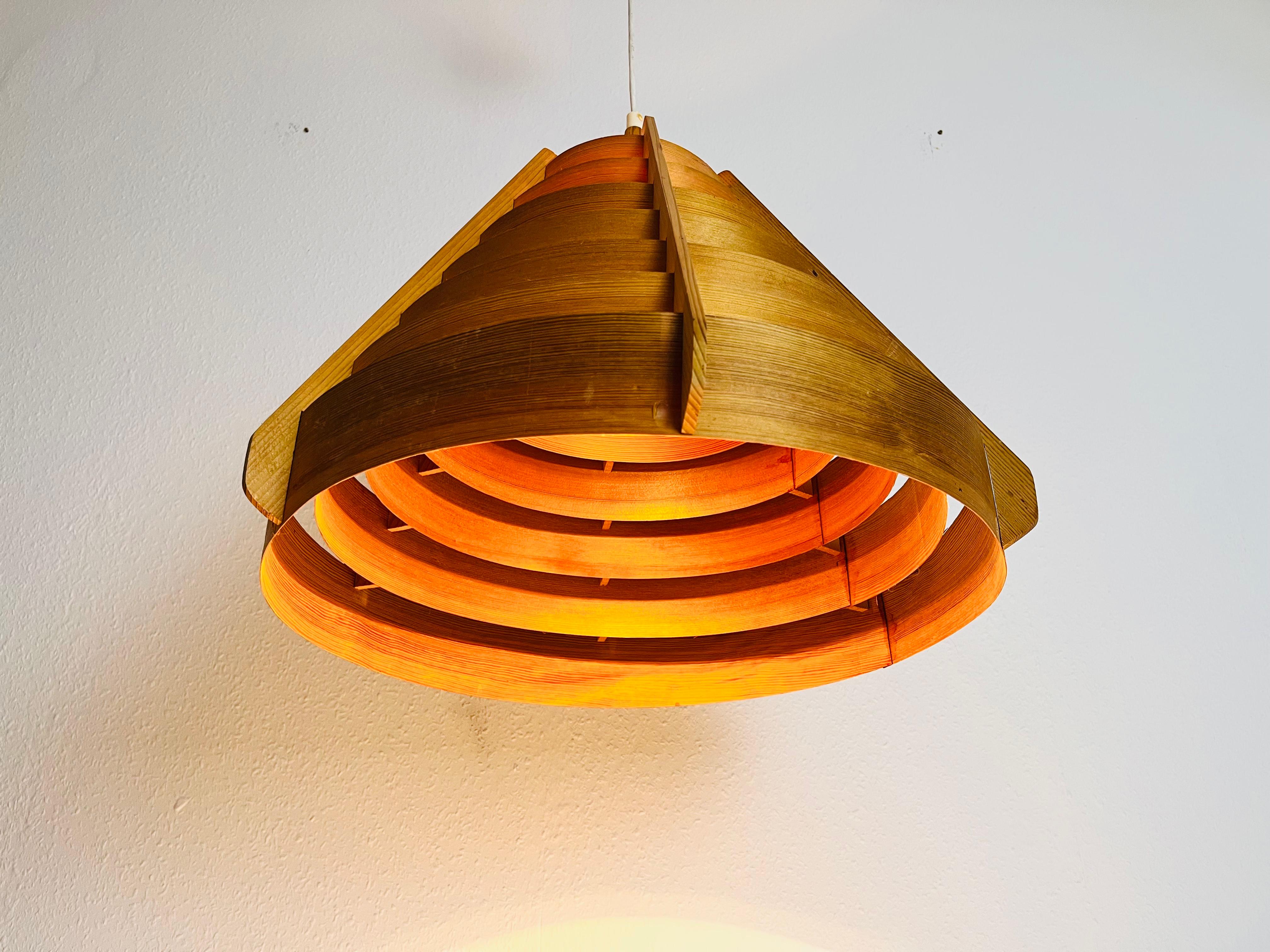 Mid-Century Wooden Pendant Lamp by Hans-Agne Jakobsson, Sweden, 1960s For Sale 1