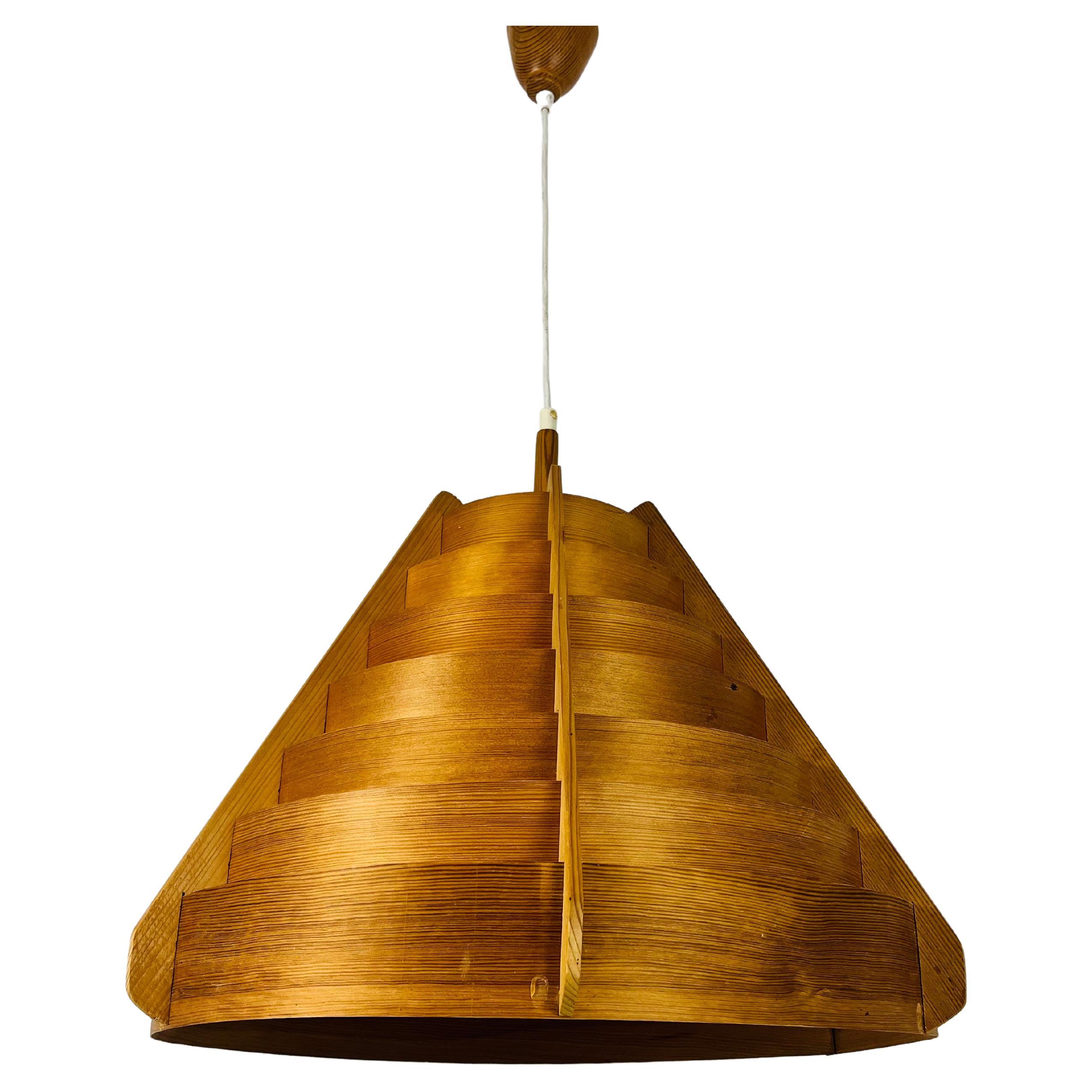 Mid-Century Wooden Pendant Lamp by Hans-Agne Jakobsson, Sweden, 1960s For Sale