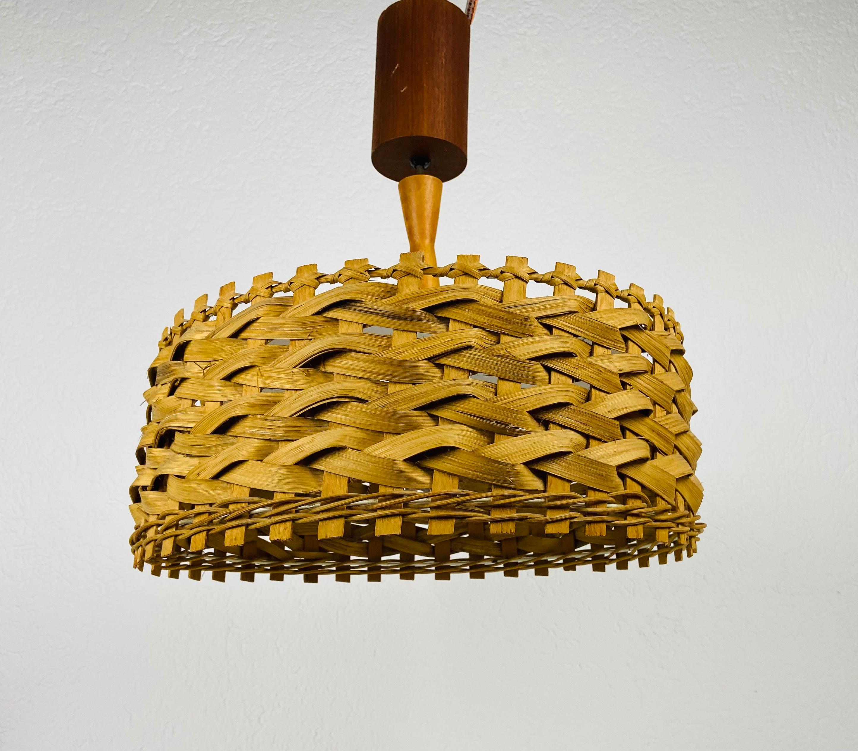 German Midcentury Wooden Pendant Lamp, Sweden, 1960s For Sale