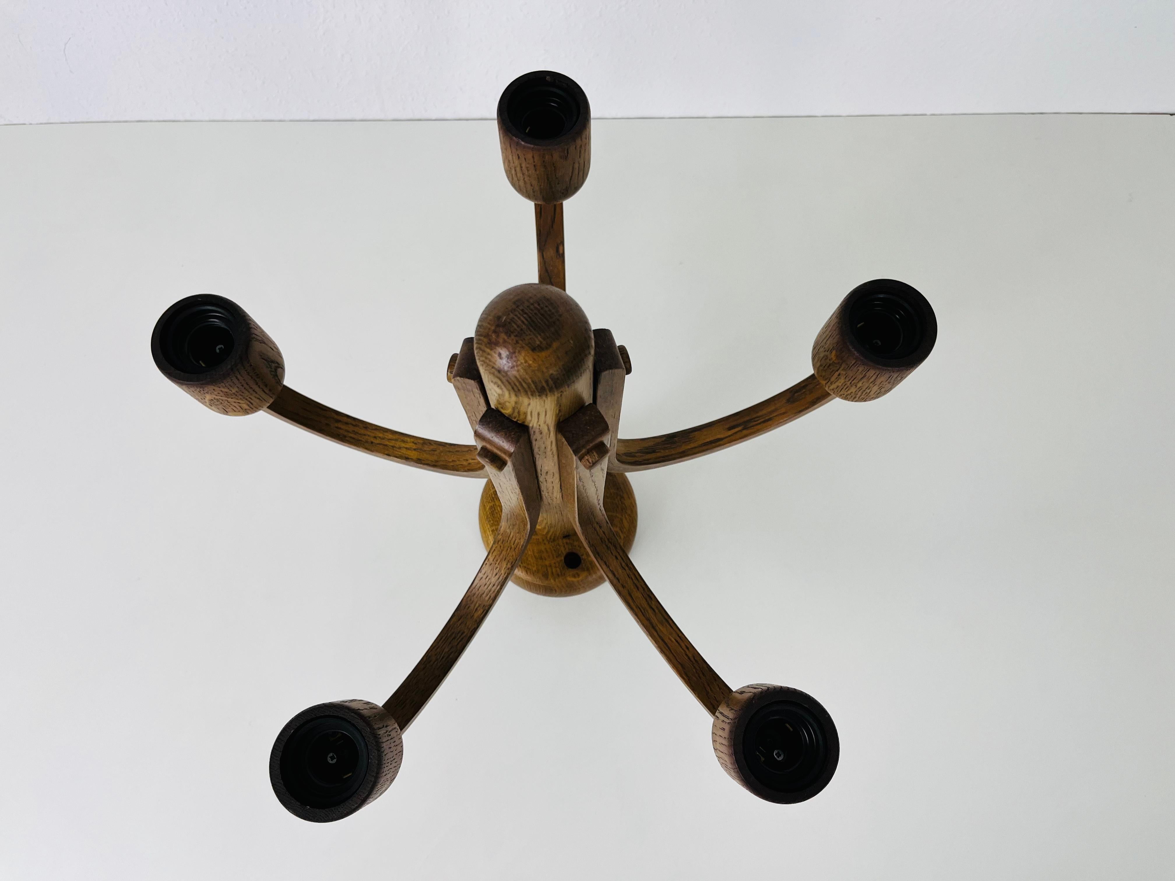 Mid-Century Modern Midcentury Wooden Pendant Lamp with 5 Arms by Domus, 1960s For Sale