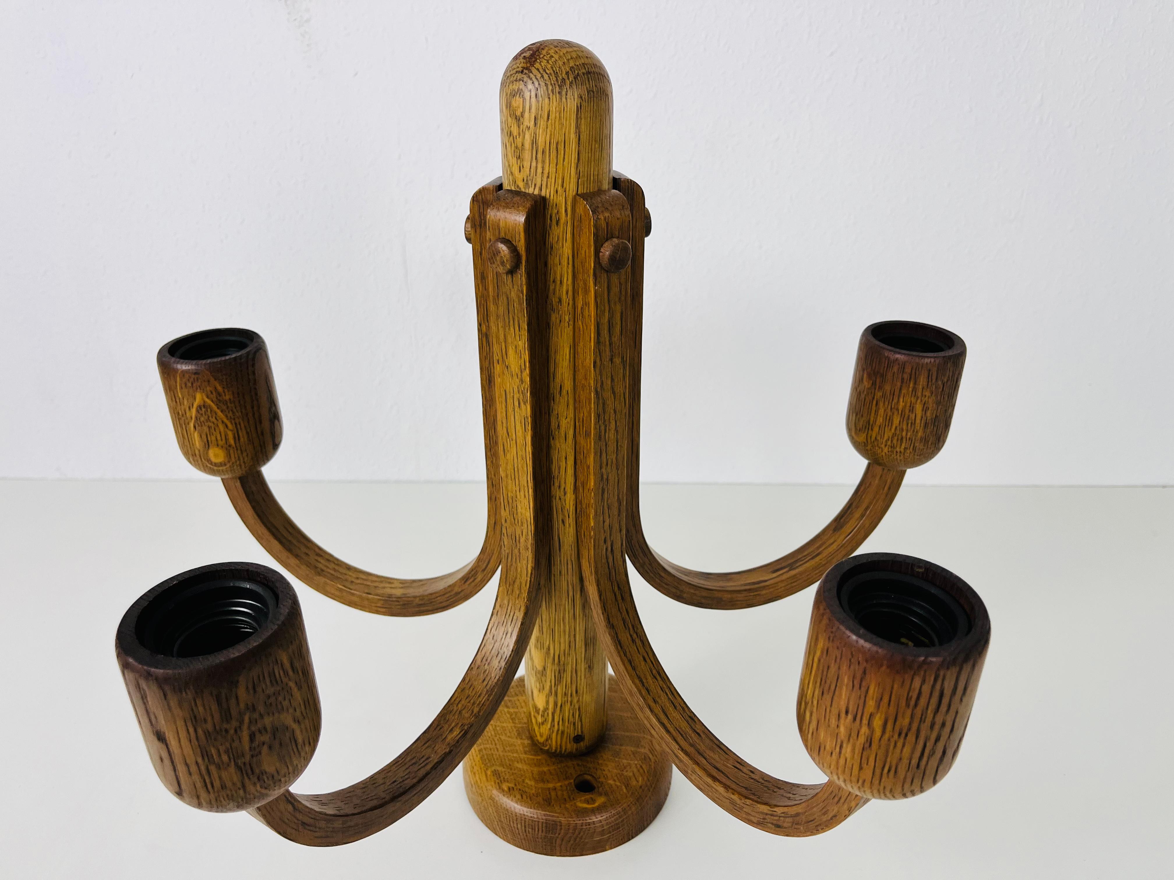 Midcentury Wooden Pendant Lamp with 5 Arms by Domus, 1960s In Good Condition For Sale In Hagenbach, DE