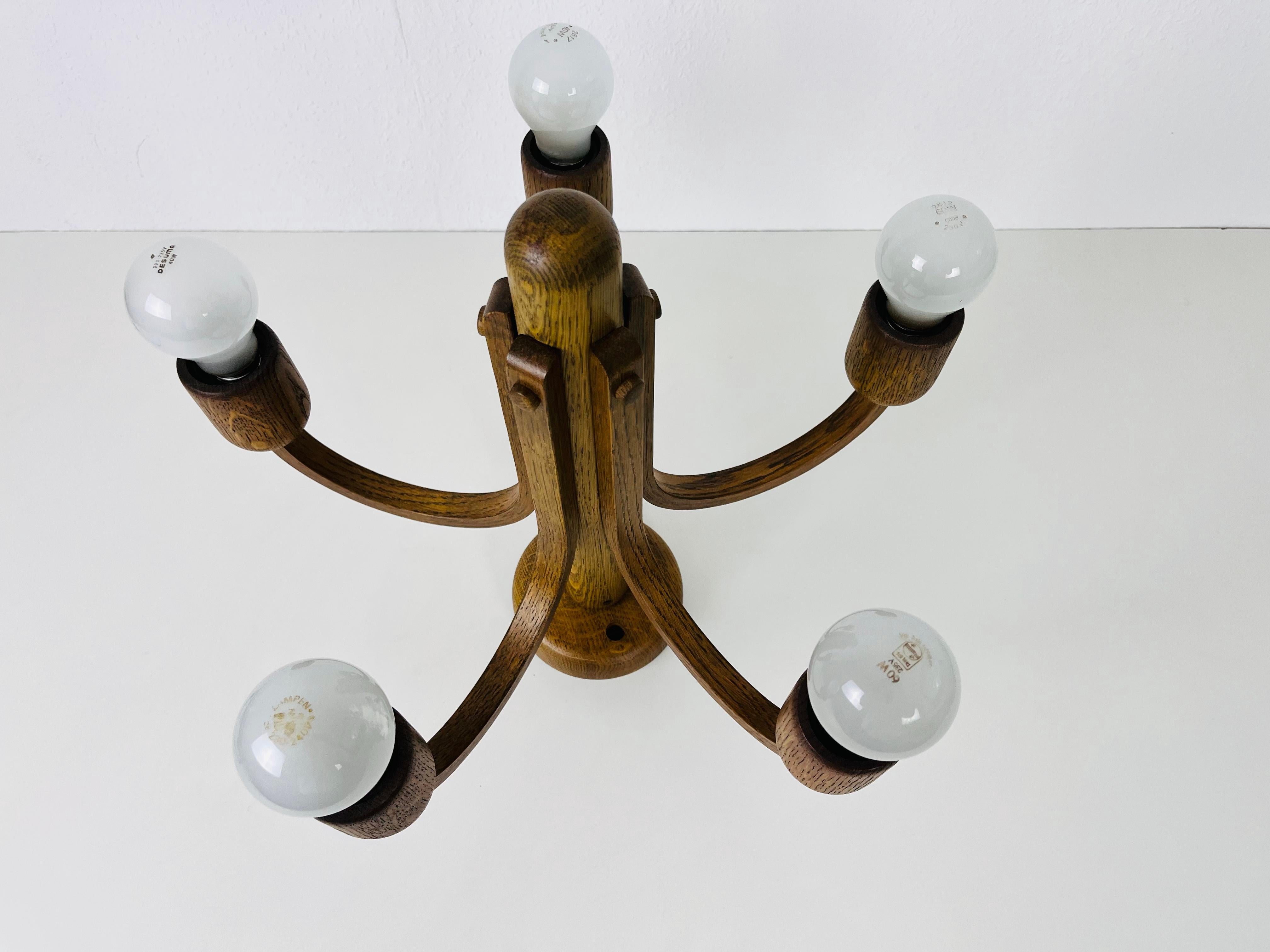 Midcentury Wooden Pendant Lamp with 5 Arms by Domus, 1960s For Sale 2