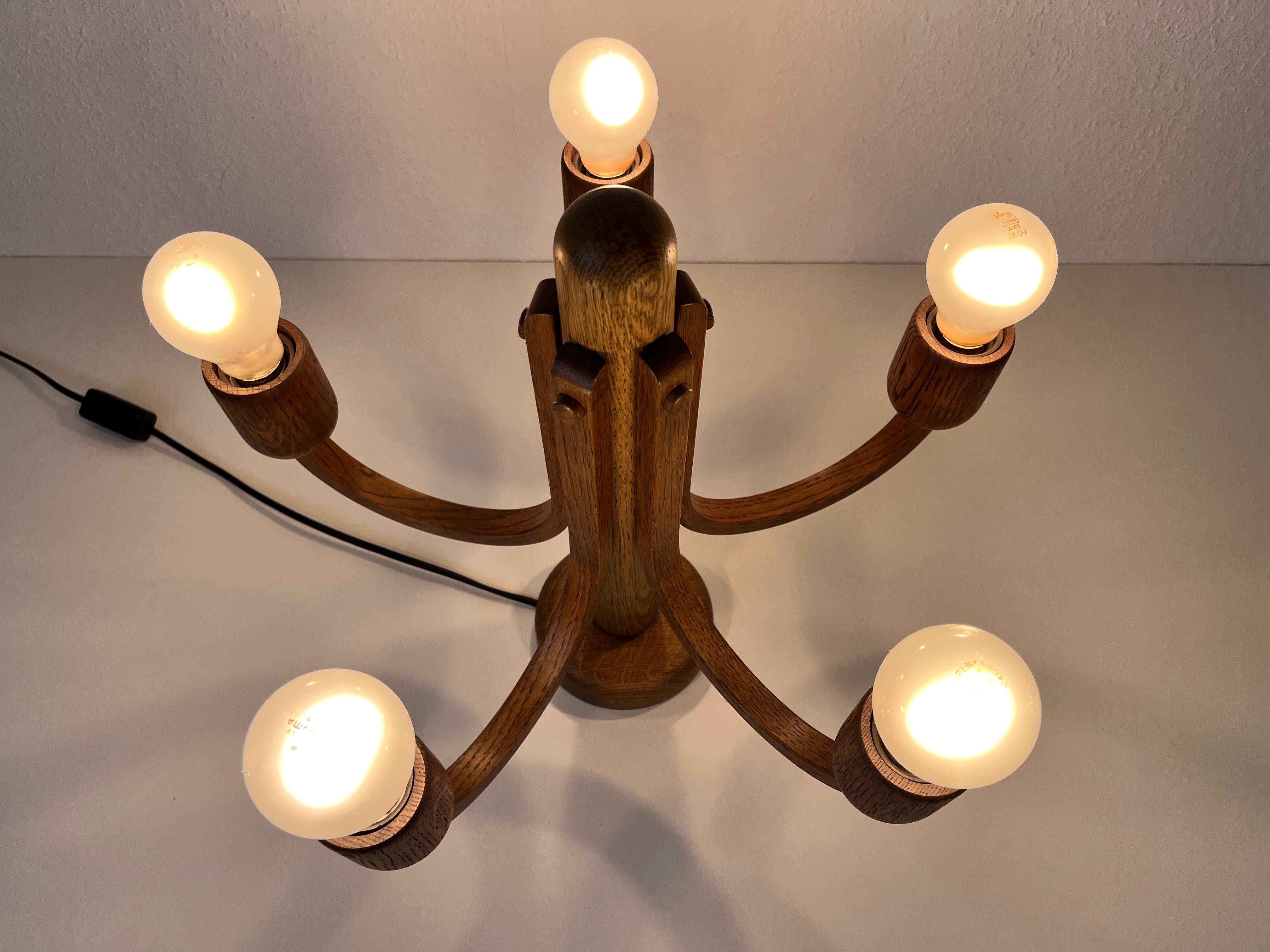 Midcentury Wooden Pendant Lamp with 5 Arms by Domus, 1960s For Sale 3
