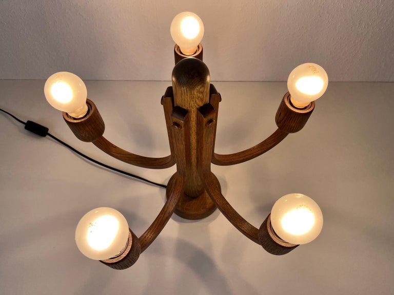 Midcentury Wooden Pendant Lamp with 5 Arms by Domus, 1960s Midcentury Wooden Pendant Lamp with 5 Arms by Domus, 1960s