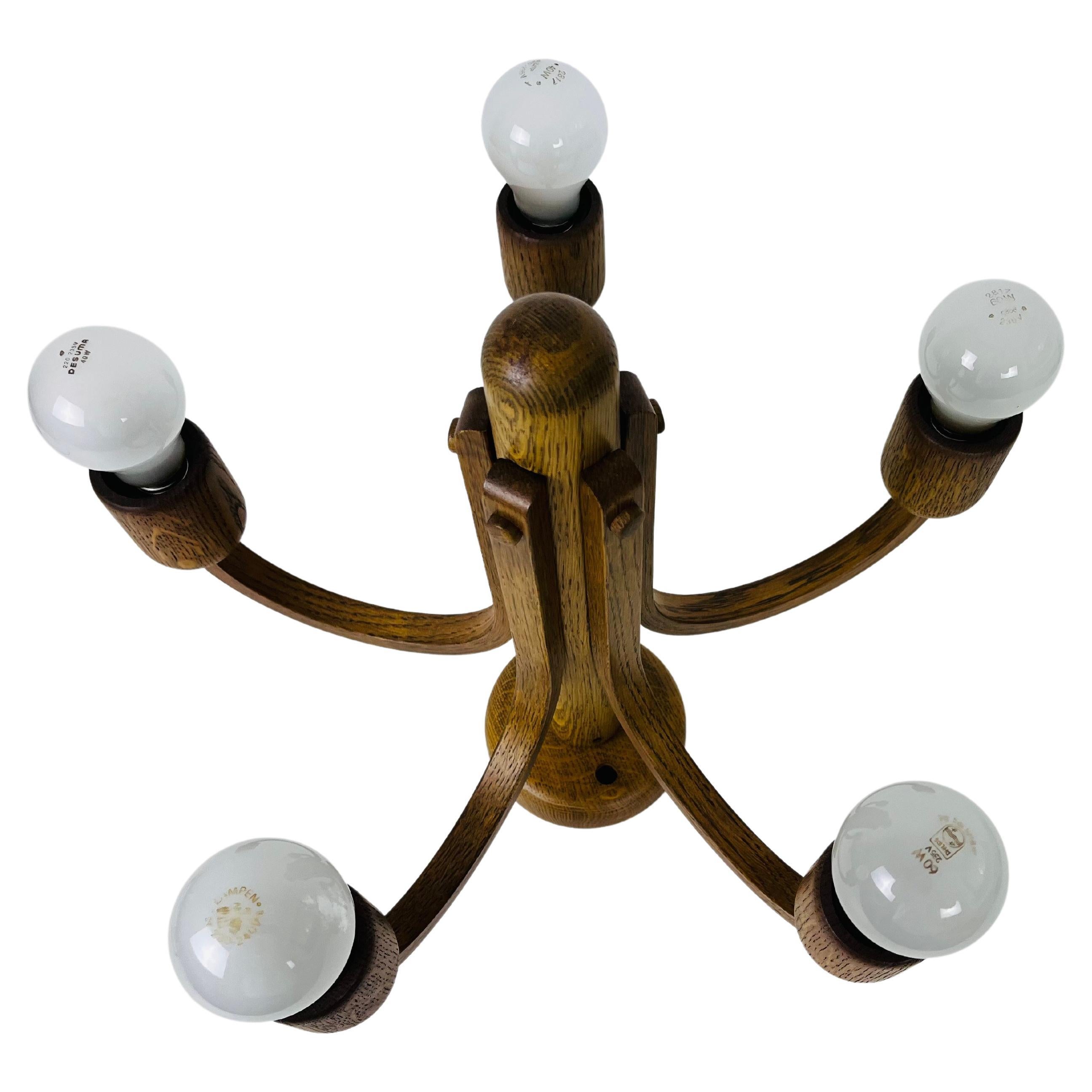Midcentury Wooden Pendant Lamp with 5 Arms by Domus, 1960s For Sale