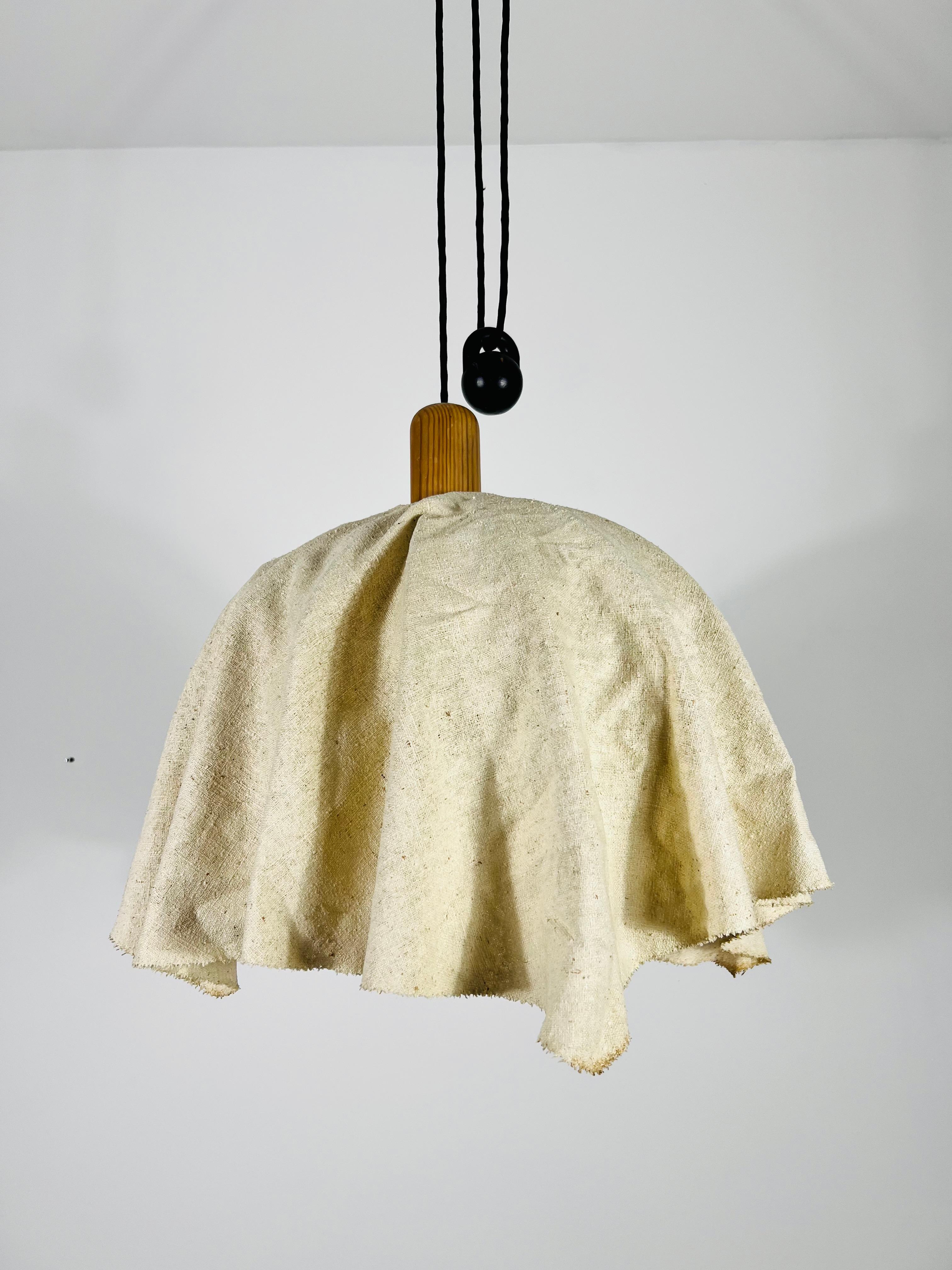 German Midcentury Wooden Pendant Lamp with Counterweight by Domus, 1960s