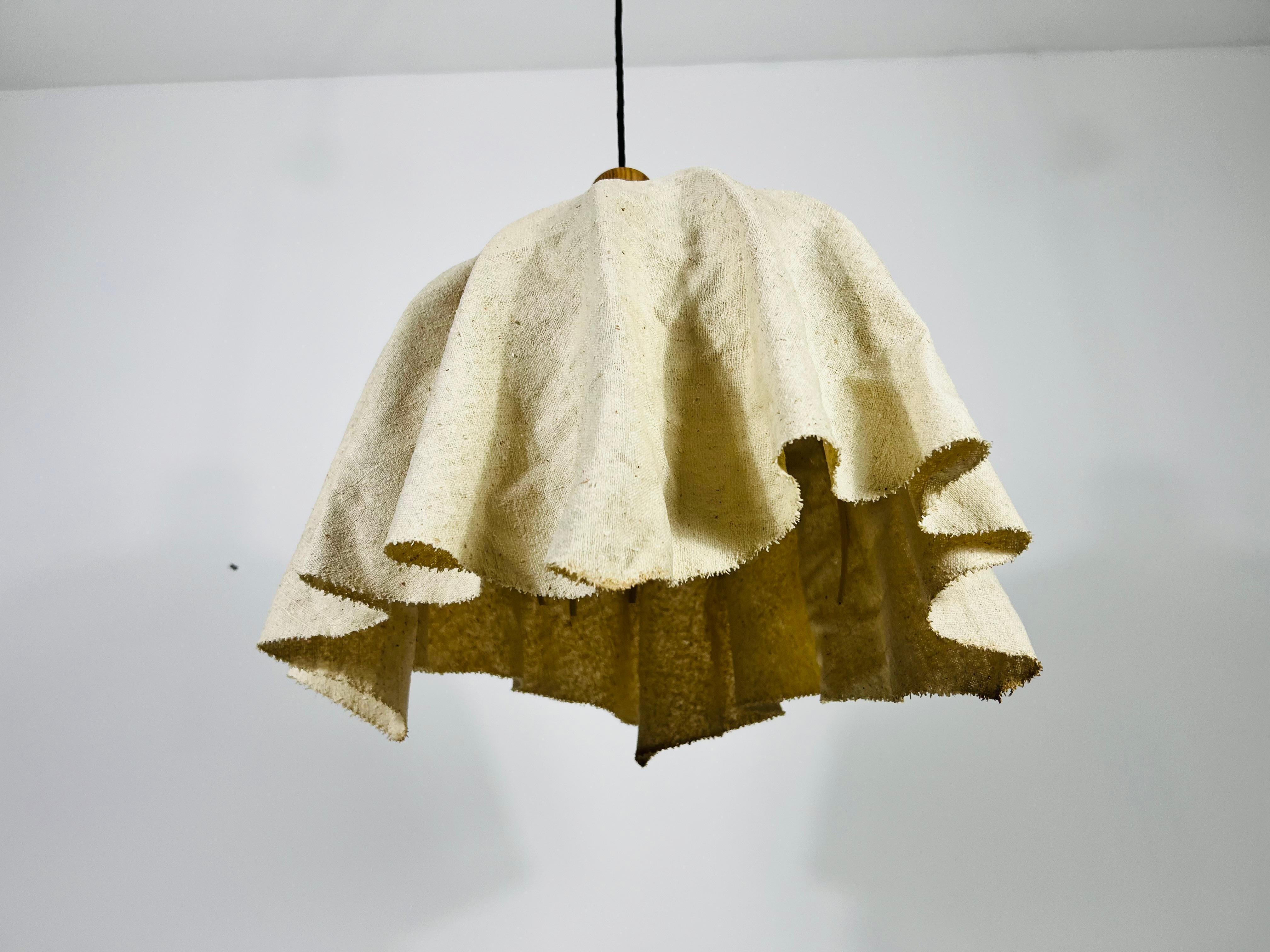 Textile Midcentury Wooden Pendant Lamp with Counterweight by Domus, 1960s