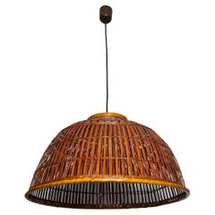 Midcentury Wooden Rattan Pendant Lamp, Germany, 1960s