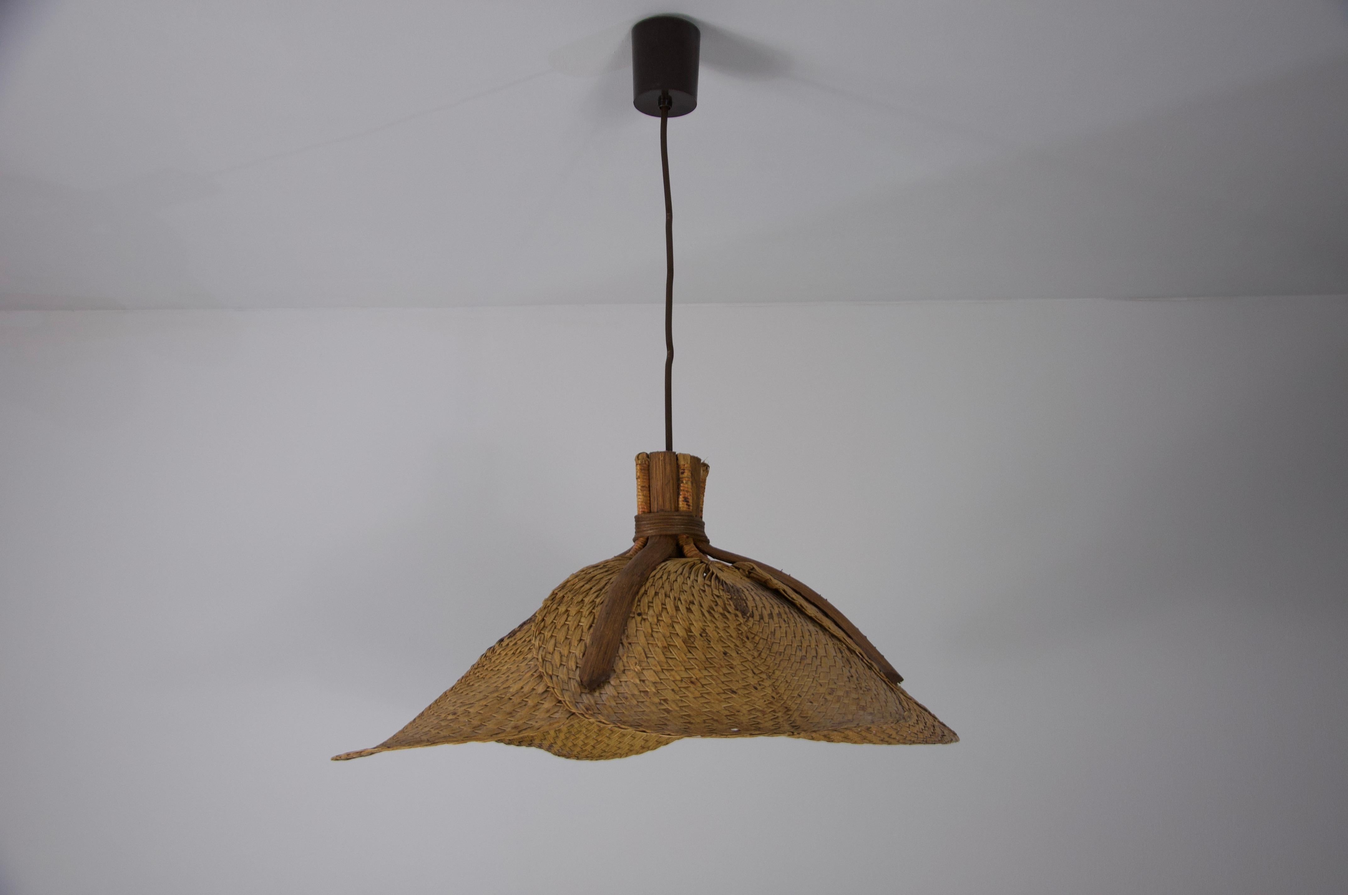 Mid-Century Modern Midcentury Wooden Rattan Pendant Lamp, Italy, 1960s For Sale