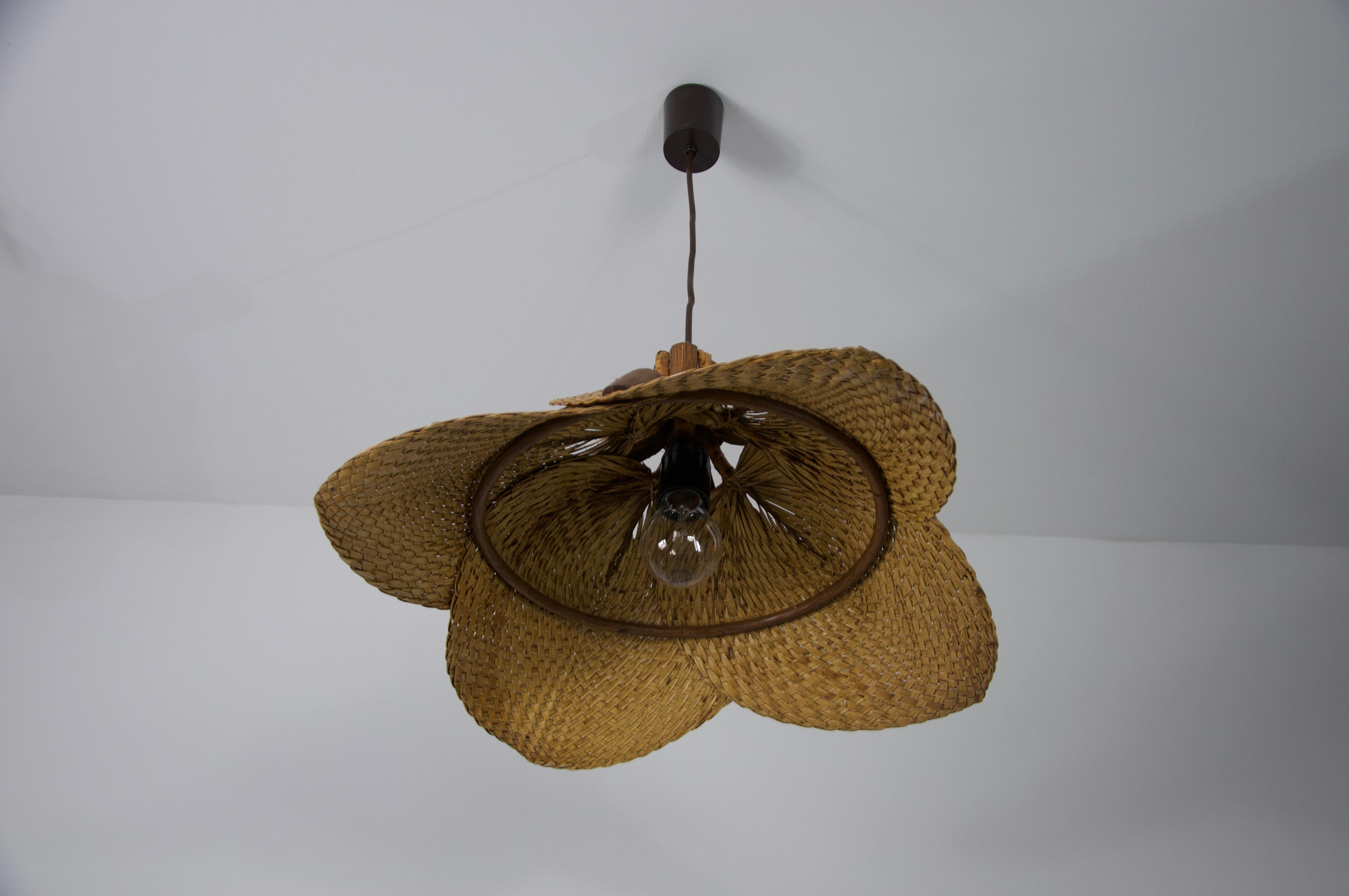 Mid-20th Century Midcentury Wooden Rattan Pendant Lamp, Italy, 1960s For Sale